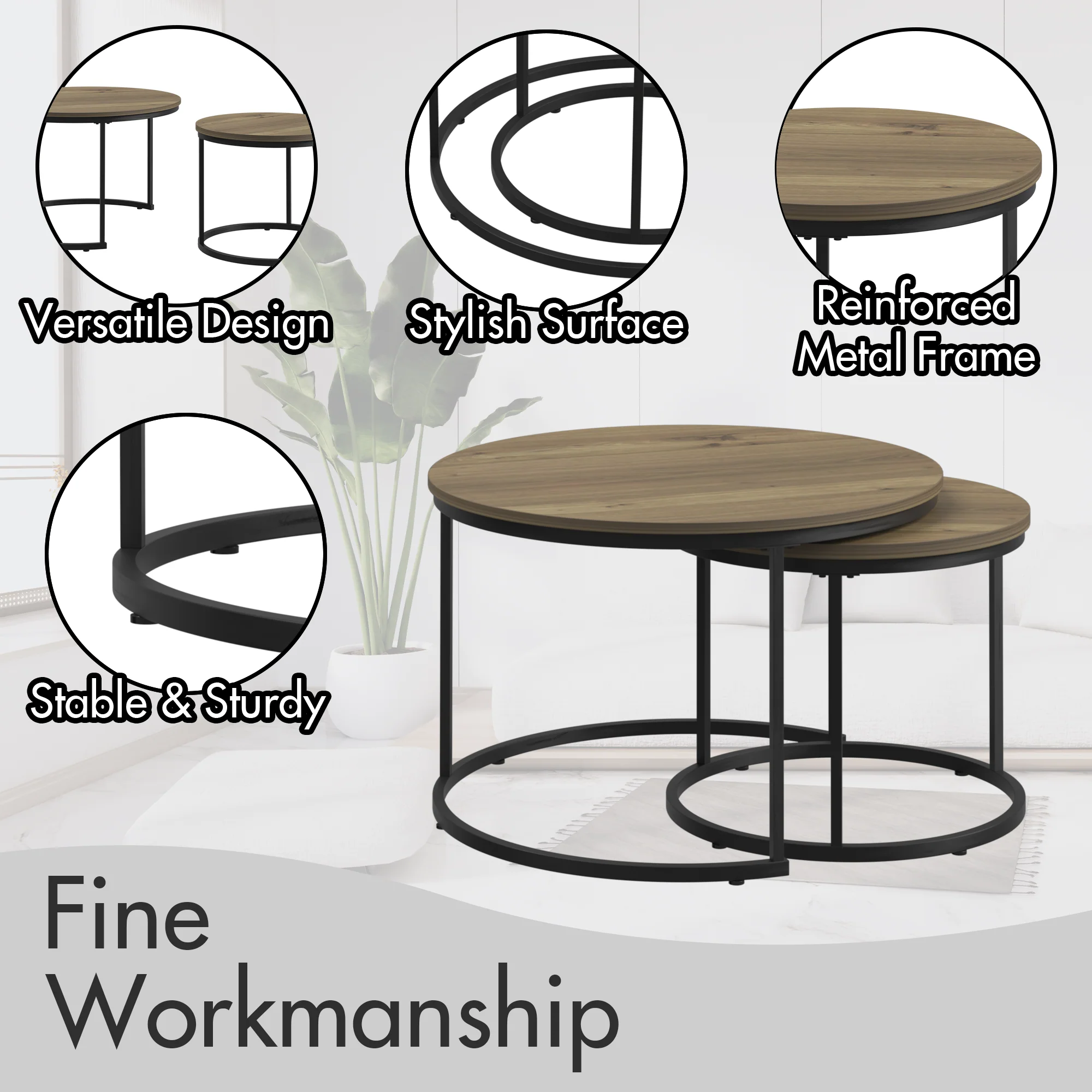 Nesting Coffee Table Set of 2 (27.6inch), Brown - Image 11
