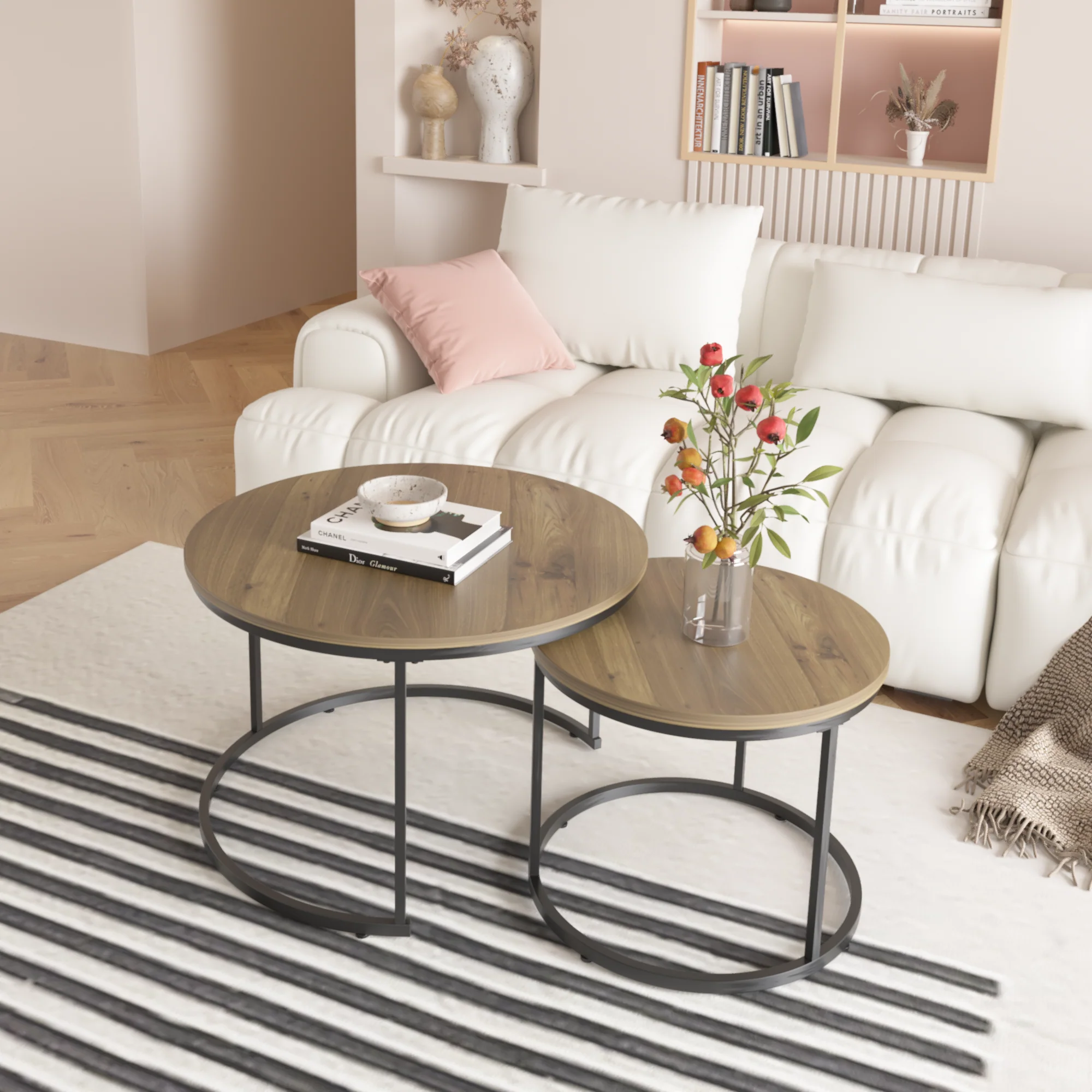 Nesting Coffee Table Set of 2 (27.6inch), Brown - Image 4