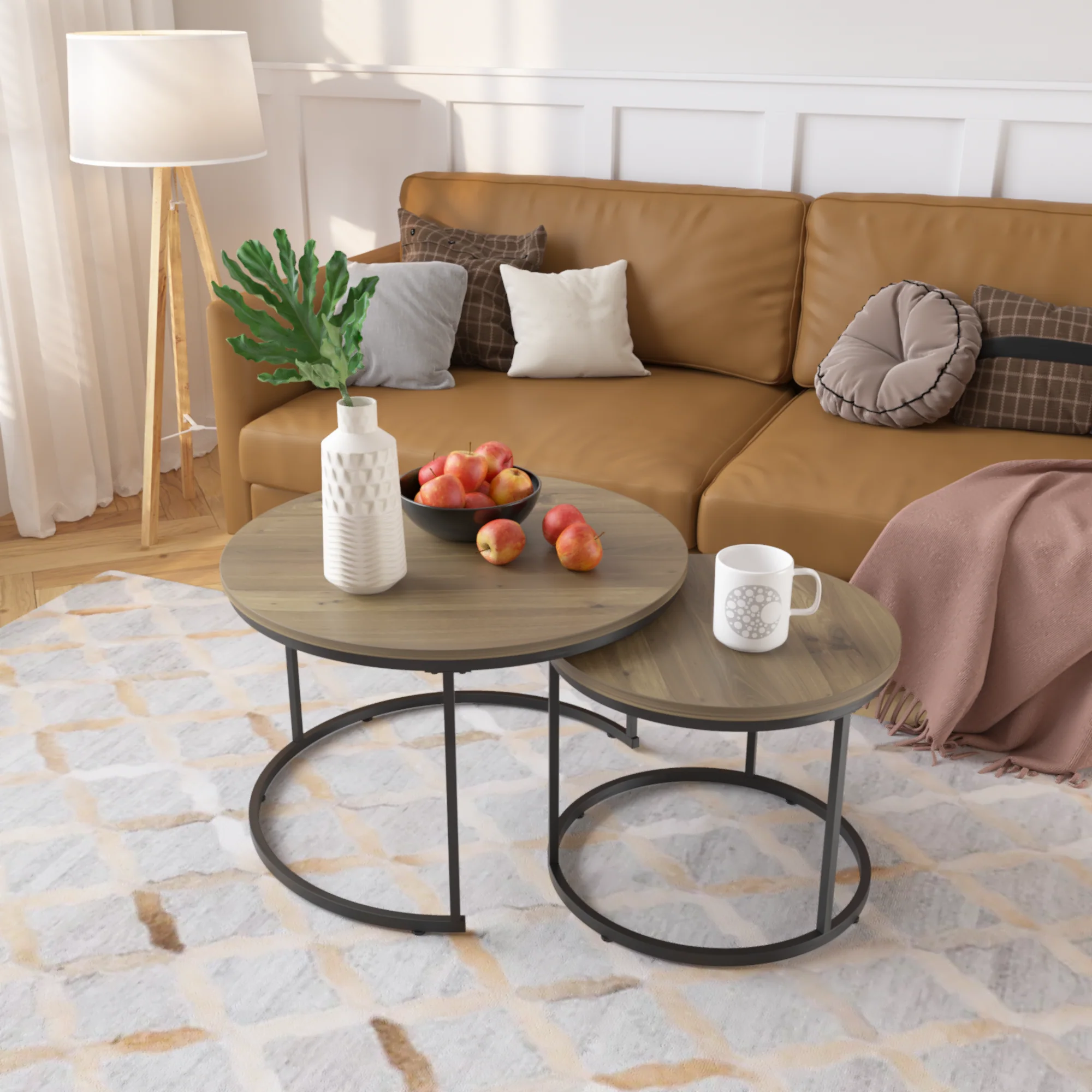 Nesting Coffee Table Set of 2 (27.6inch), Brown - Image 5