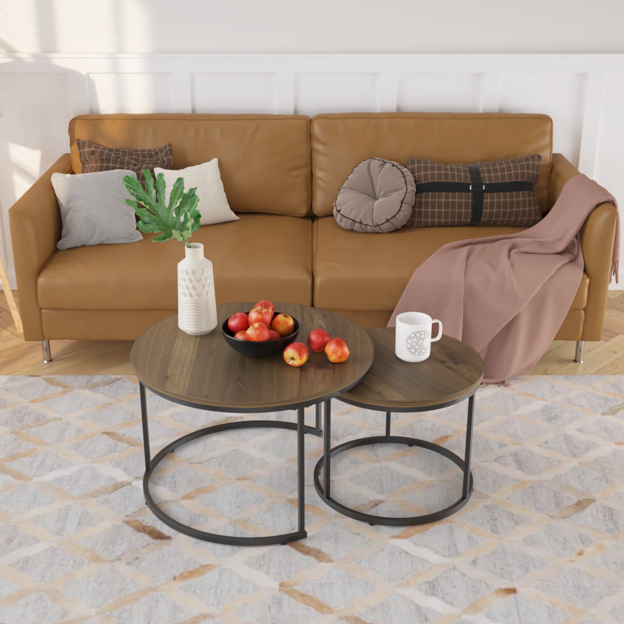 Nesting Coffee Table Set of 2 (27.6inch), Brown - Image 6