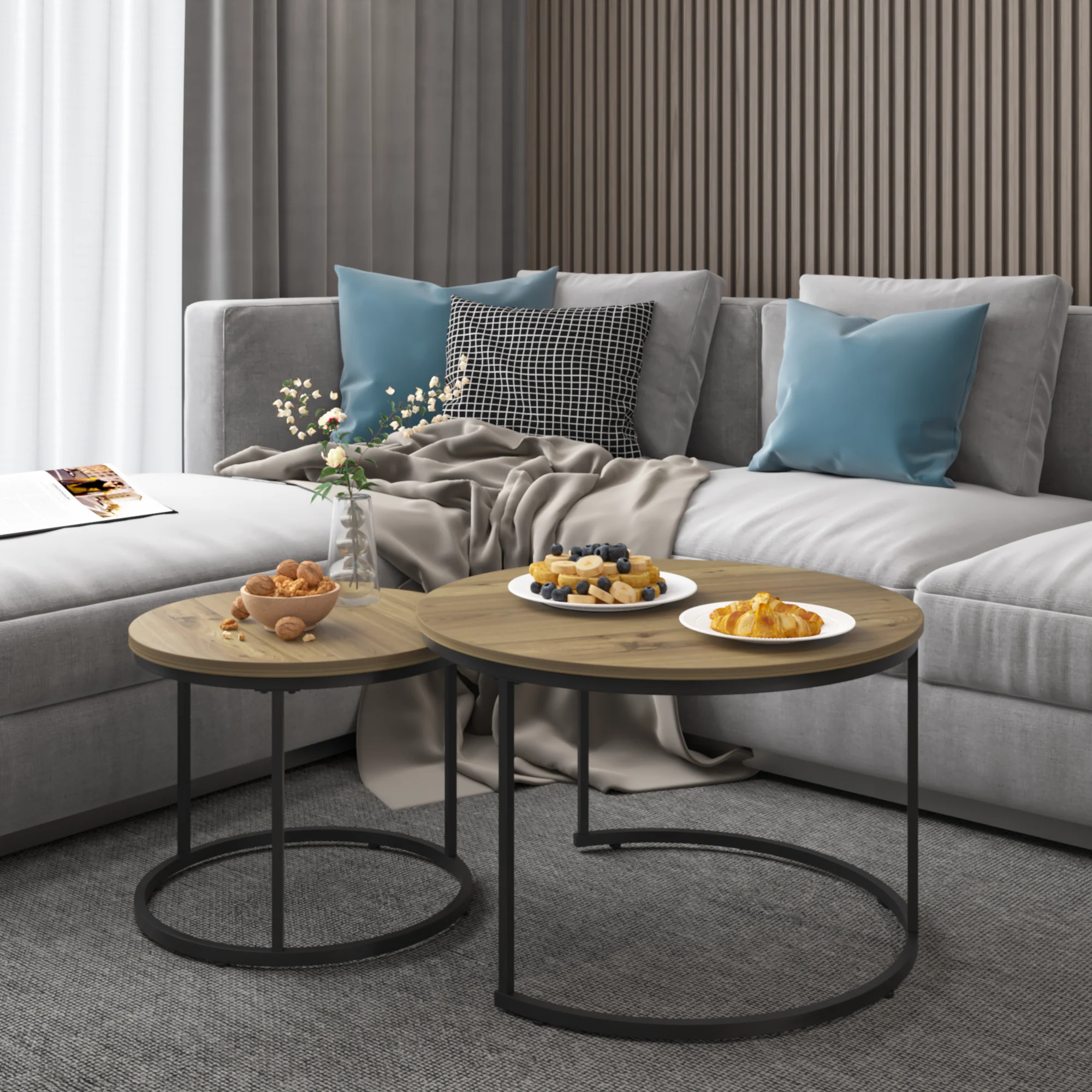 Nesting Coffee Table Set of 2 (27.6inch), Brown - Image 7