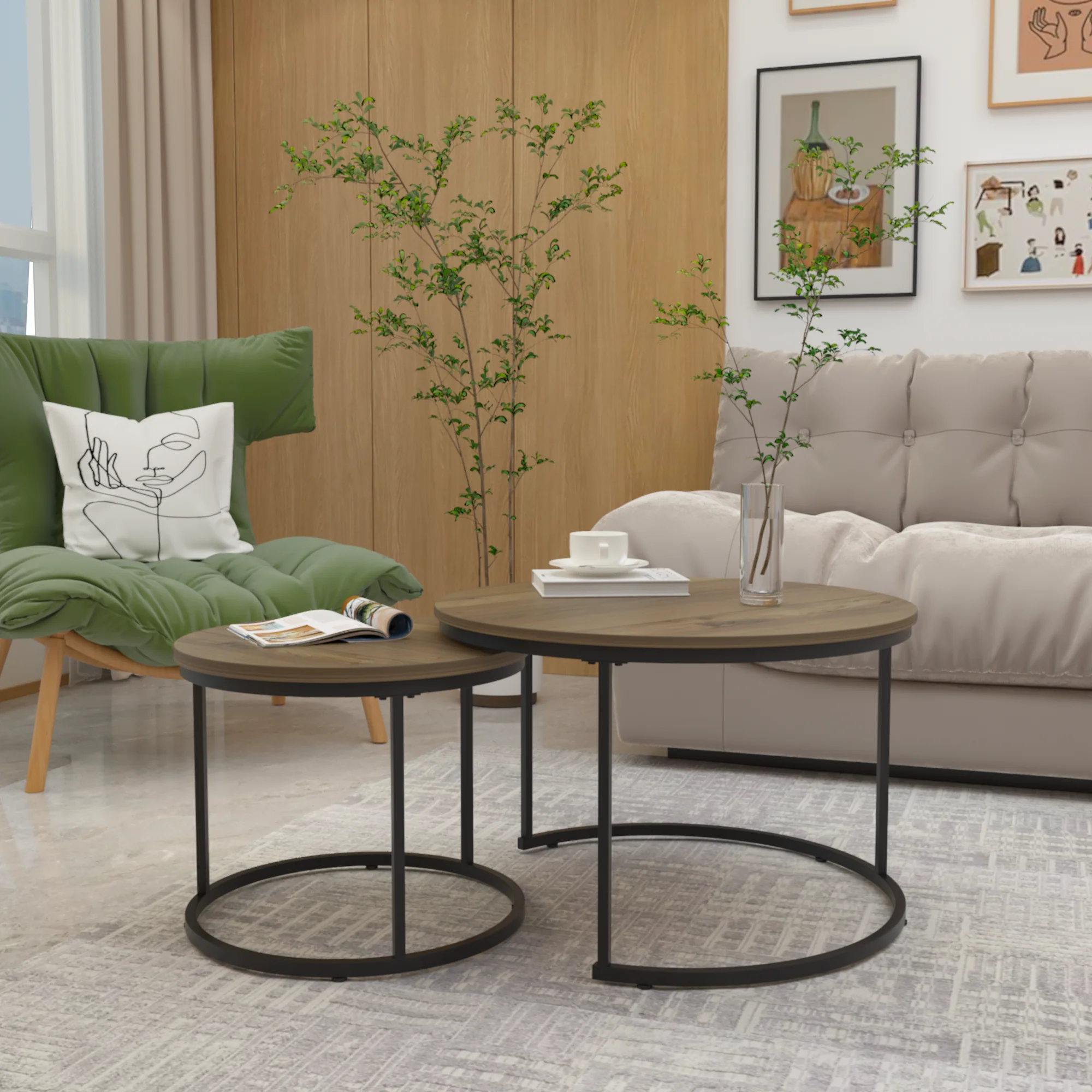 Nesting Coffee Table Set of 2 (27.6inch), Brown - Image 8