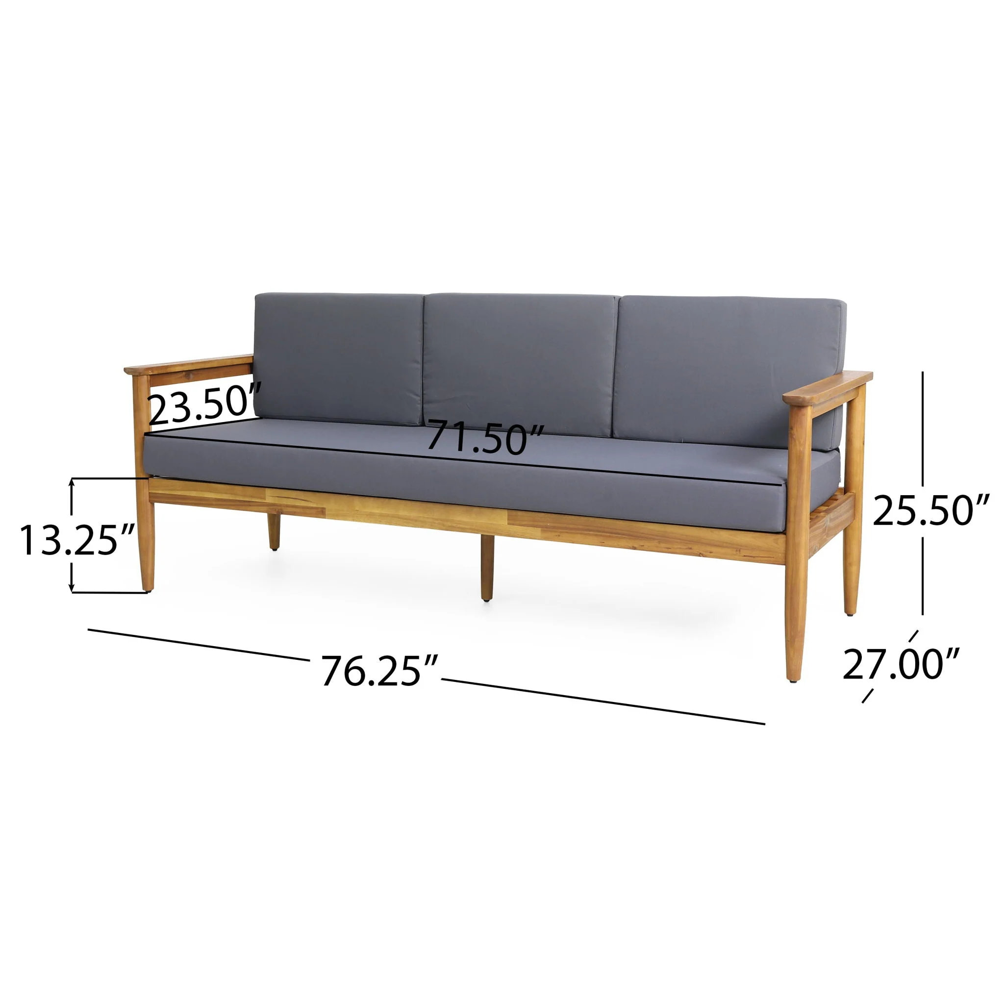 Outdoor 3 Seater Sofa With Cushion - Dark Gray - Image 3