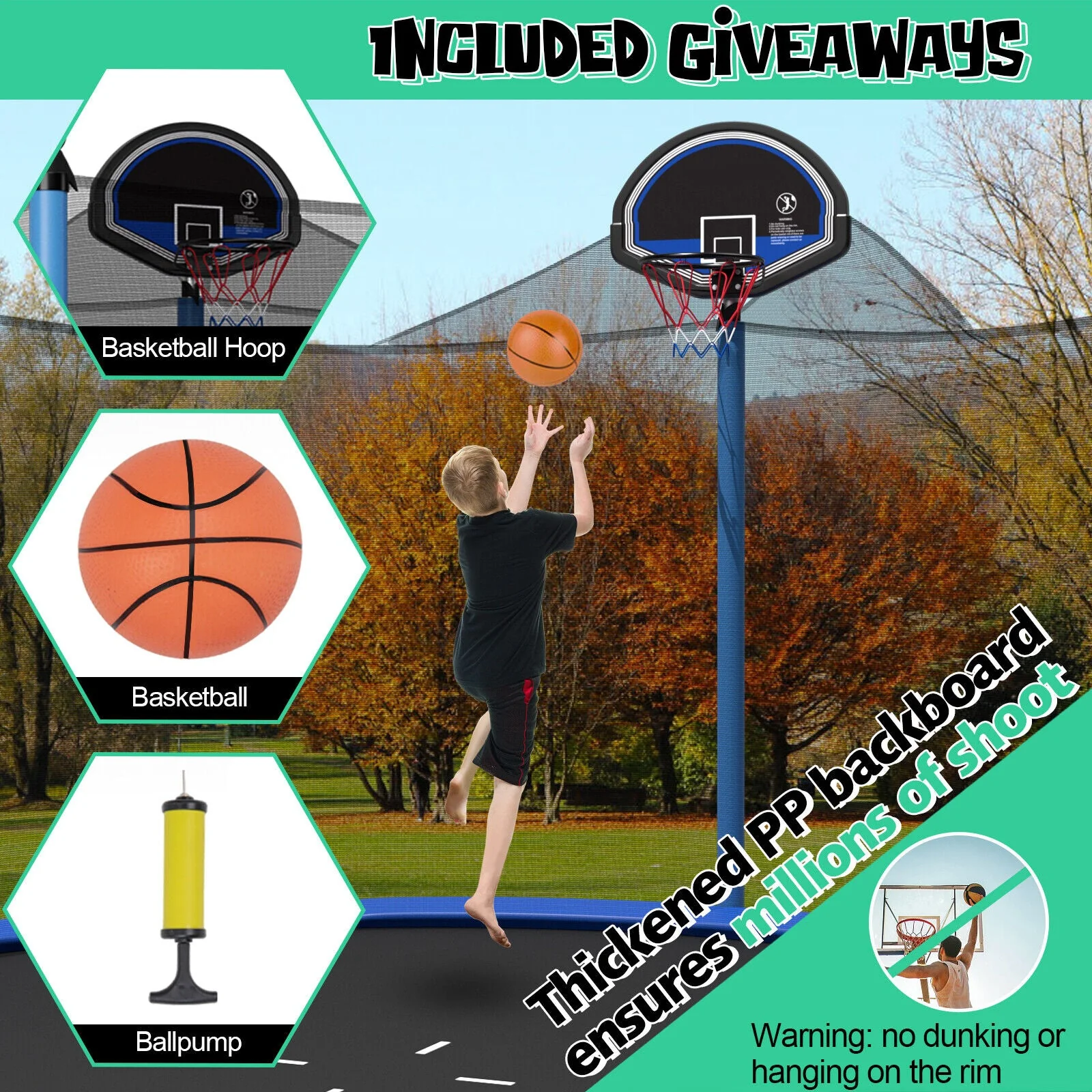 Outdoor Recreational Trampoline with Ladder and Enclosure Net-14 ft - Image 6