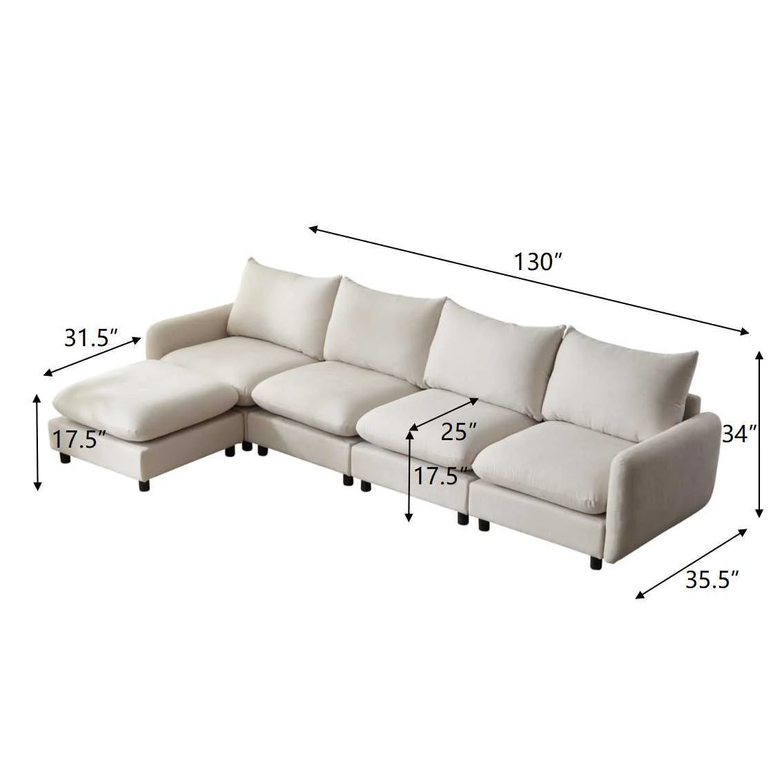 Oversize Modular Sectional Sofa Couch With Ottoman - Image 11