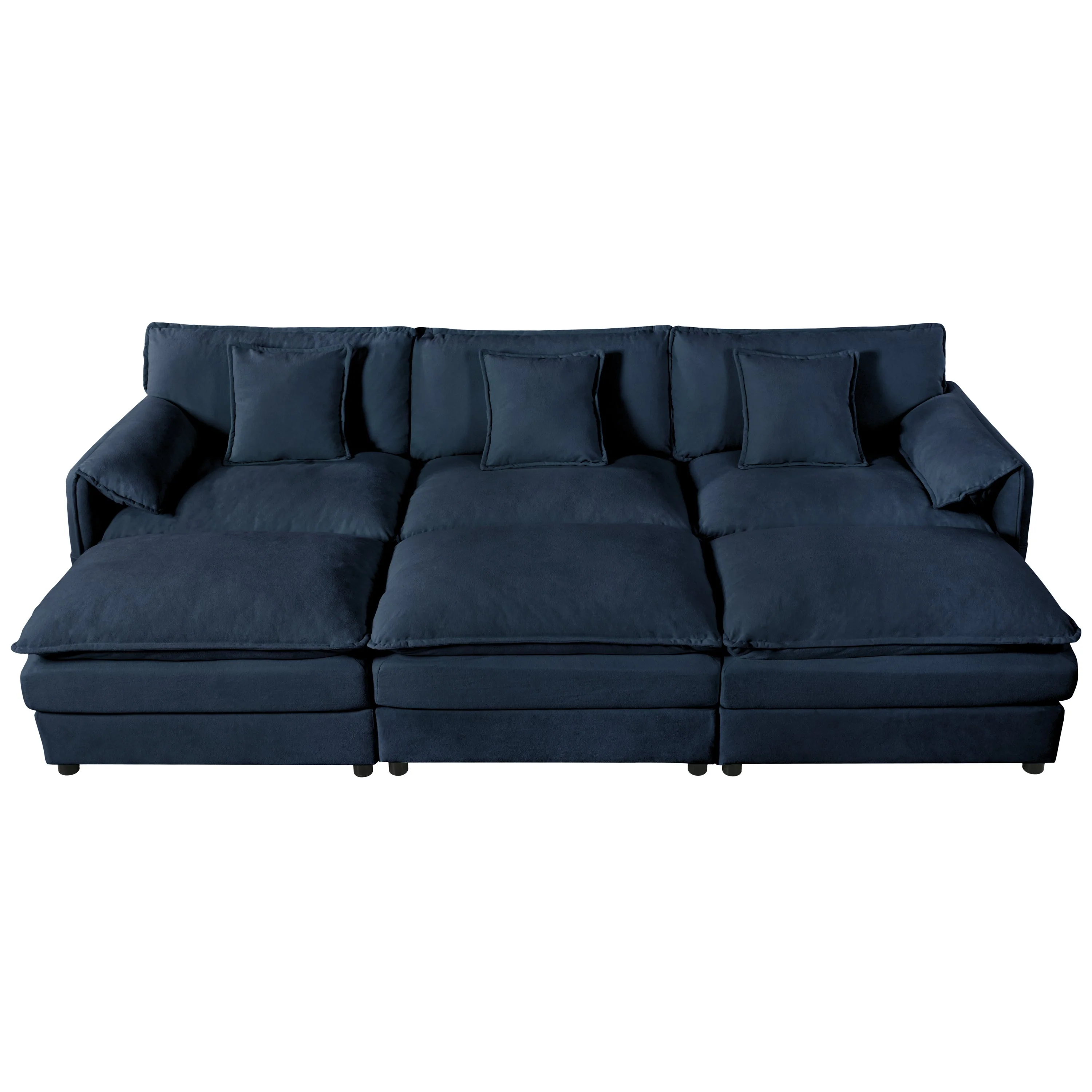 Oversized Deep Seat Sectional Sofa with 3 Ottomans & Pillows, Blue - Image 2