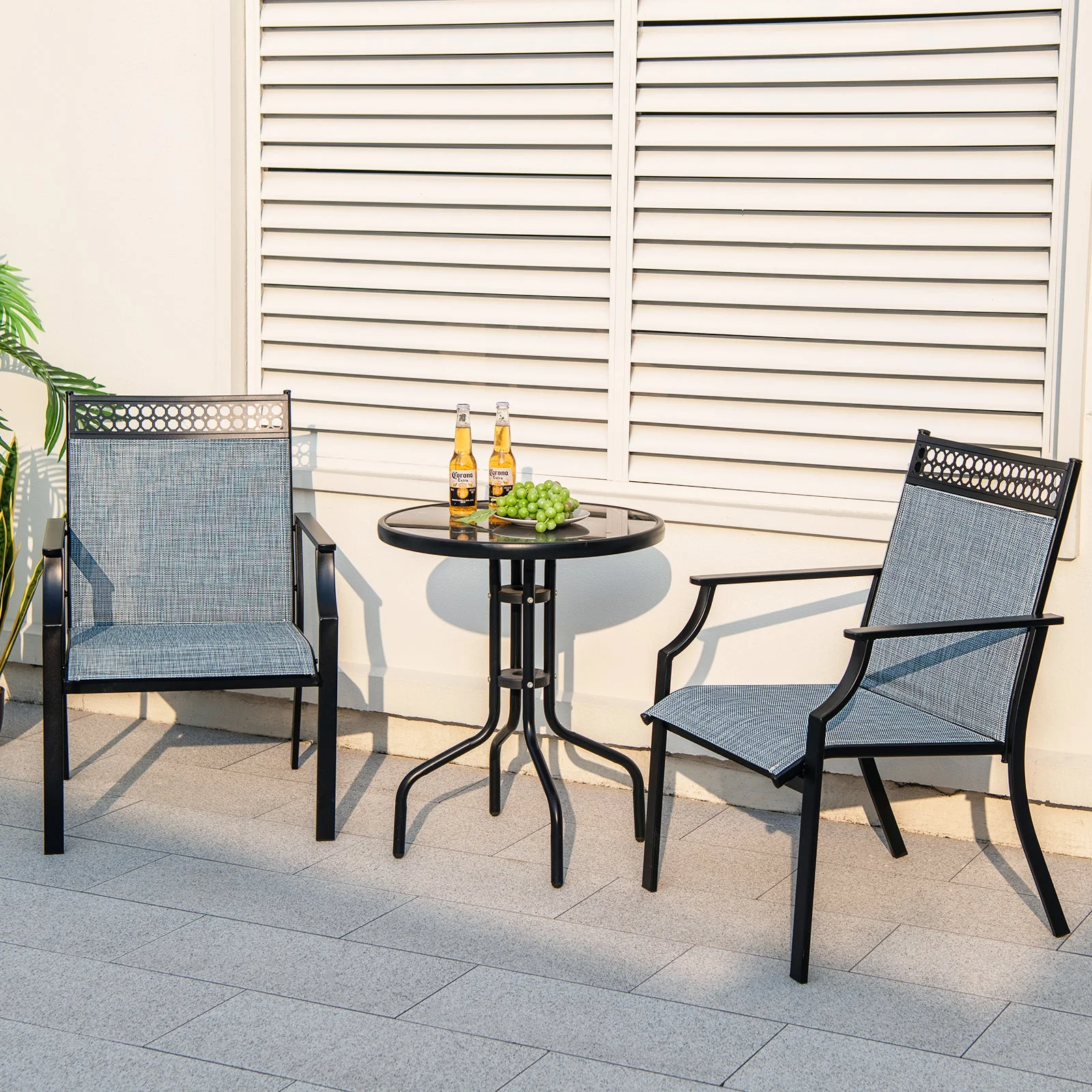 Patio Chairs Set of 2 with All Weather Breathable Fabric - Blue
