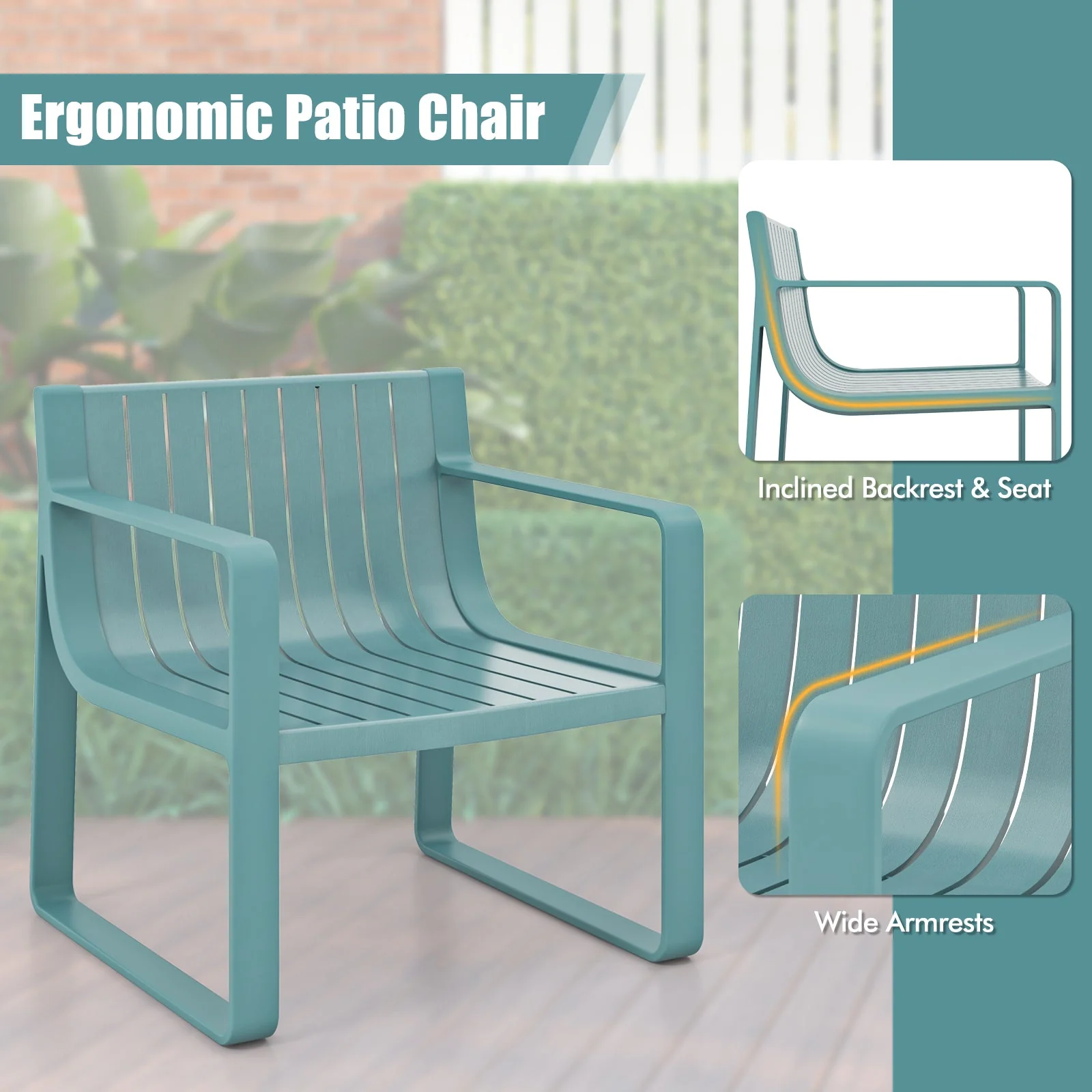 Patio Chairs Set of 2 with Curved Backrests and Seats - Blue - Image 6
