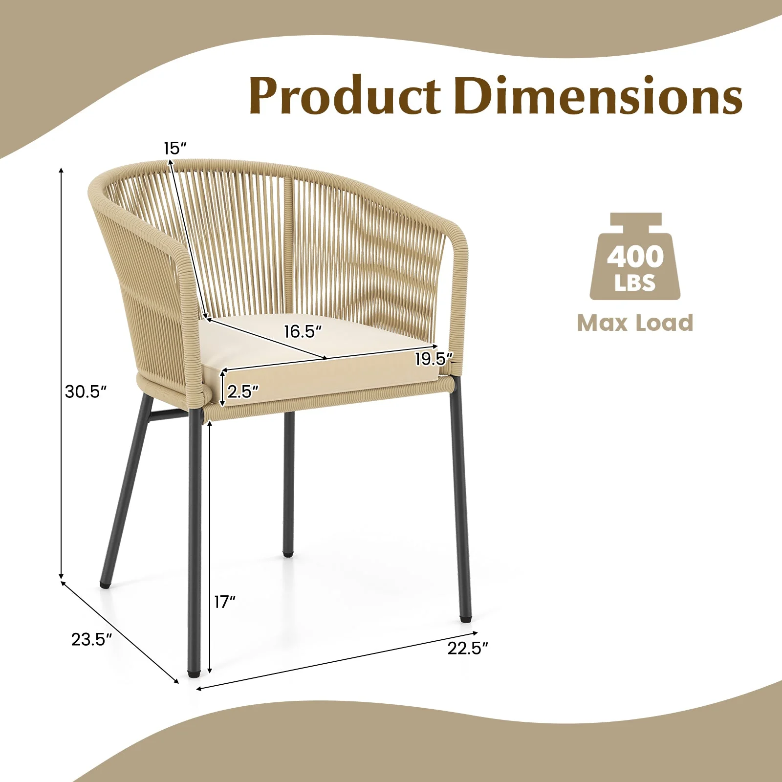 Patio Chairs Set of 4 with Curved Backrest and Seat Cushion - Image 5