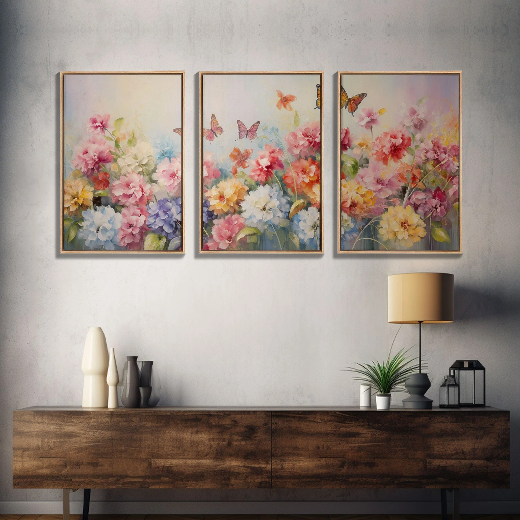 Peony Wall Art, Butterflies Art, Canvas Print, 3 Piece Wall Art - Image 12