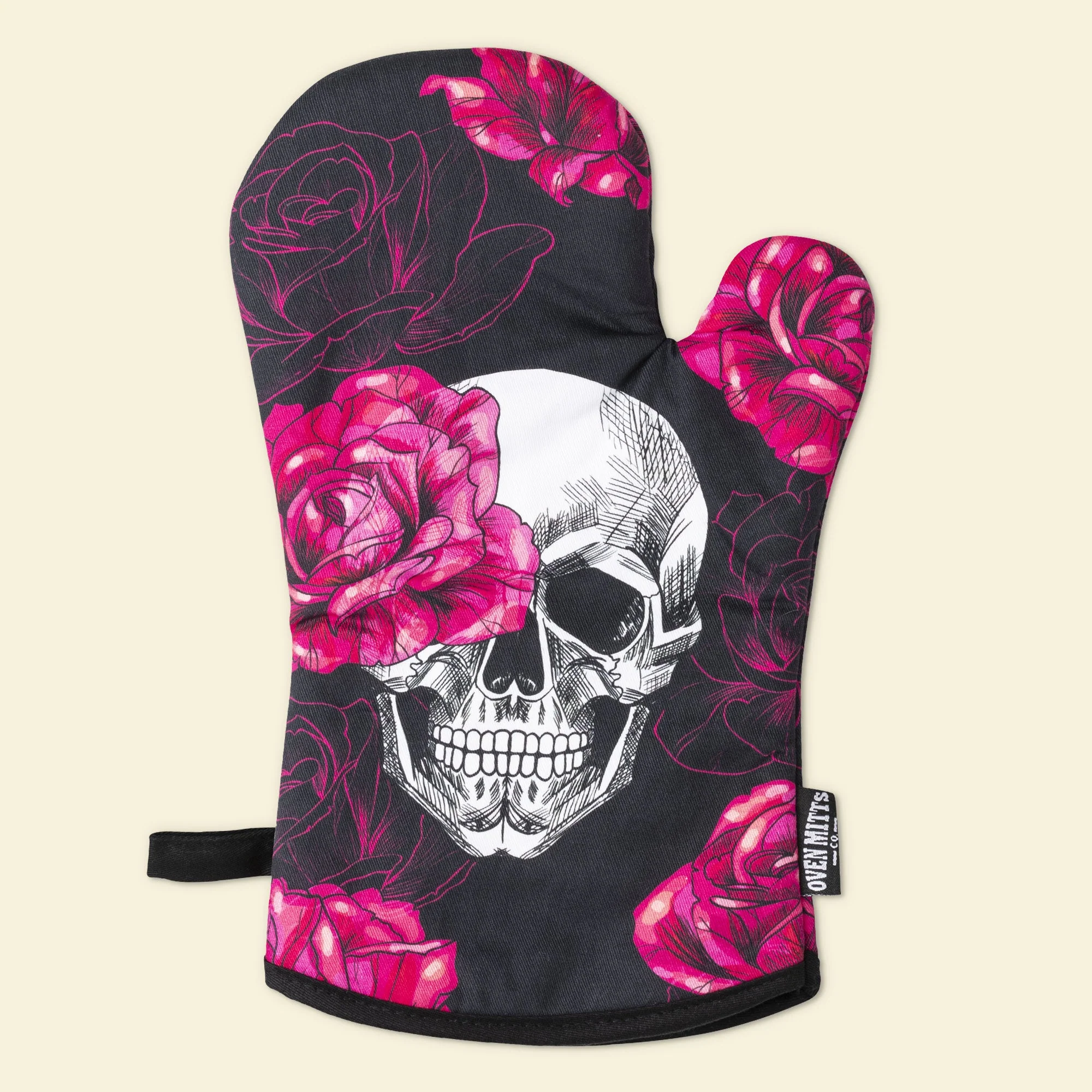 Pink Skull Rose Oven Mitts And Potholder Set - Image 2