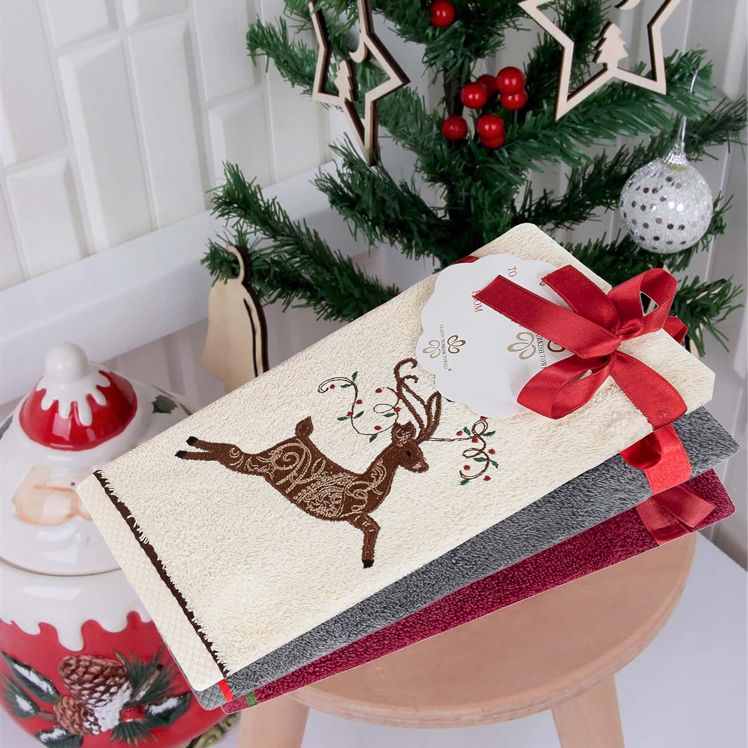 Premium 6-Piece Turkish Cotton Christmas Towel Set - Soft, Absorbent, Holiday Bathroom Decor - Image 8