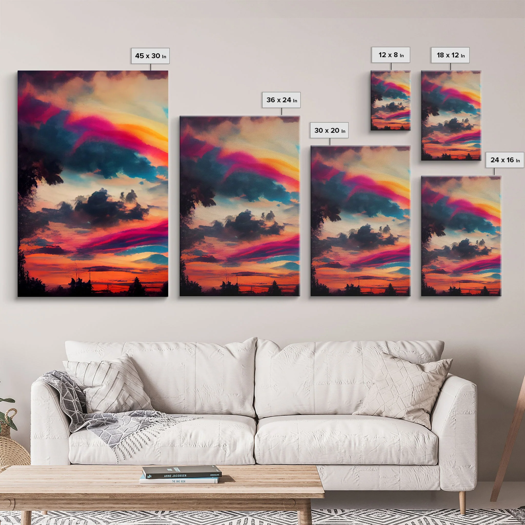 Psychedelic Sunset, 3 piece Canvas Print Wall Art - Image 7