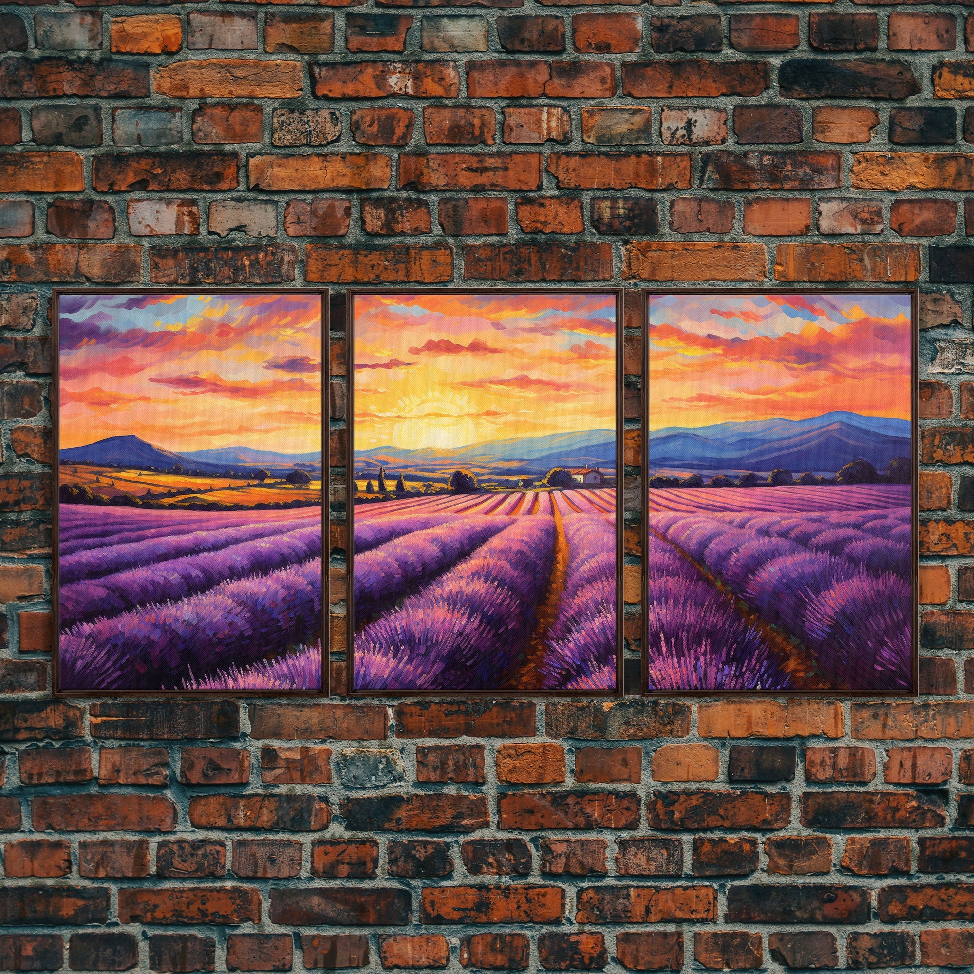 Purple Lavender Fields, 3 Piece Wall Art, Framed Canvas Print - Image 4