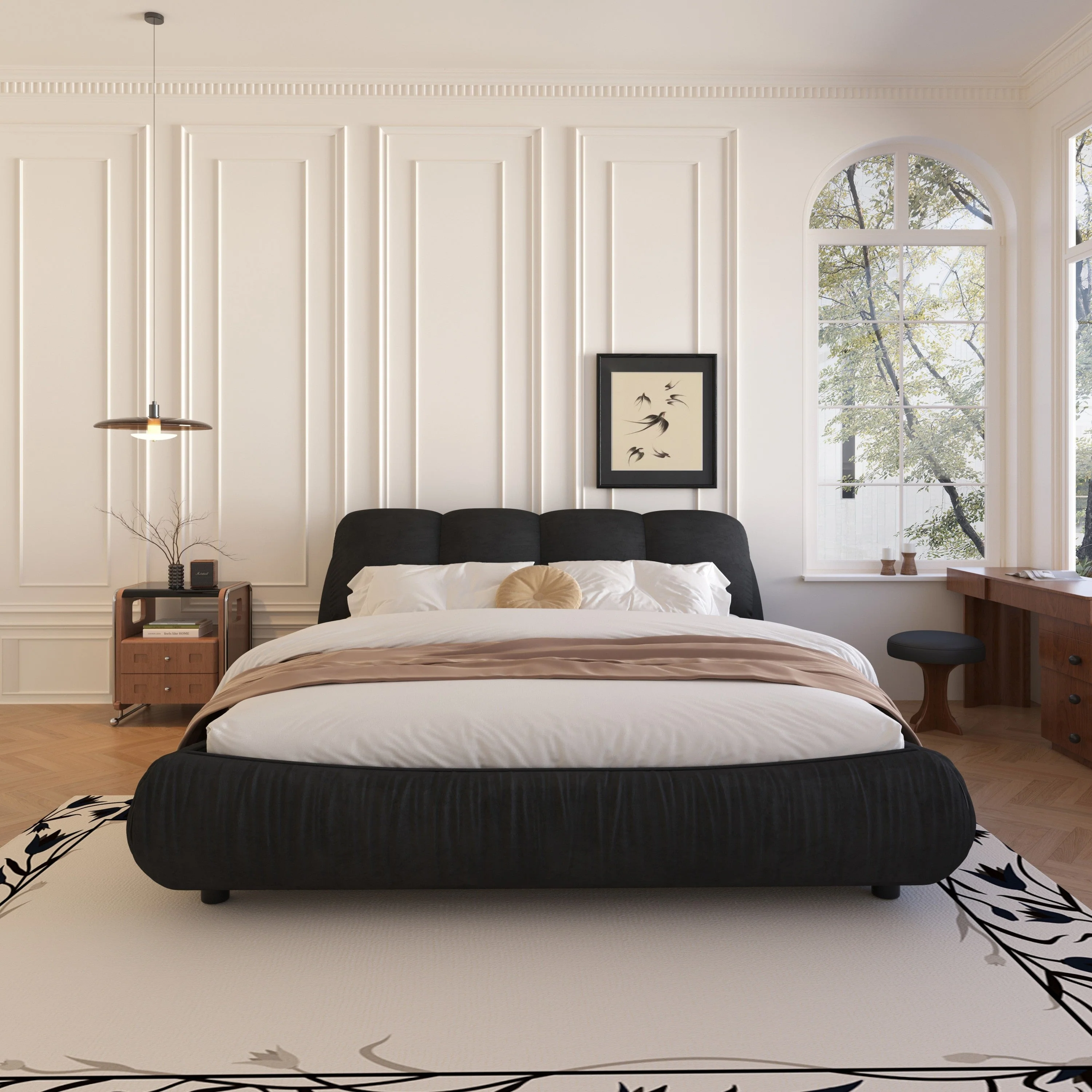 Queen Size, Upholstered Platform Bed - Black
