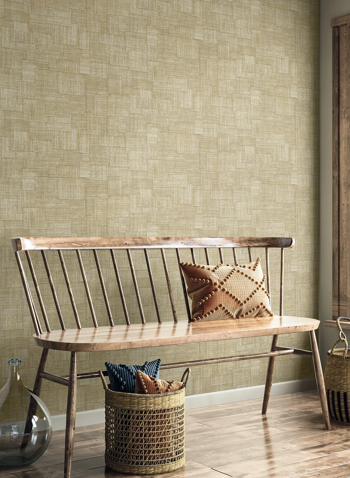 Raffia Woven Blocks Embossed Vinyl Unpasted Wallpaper - Image 6