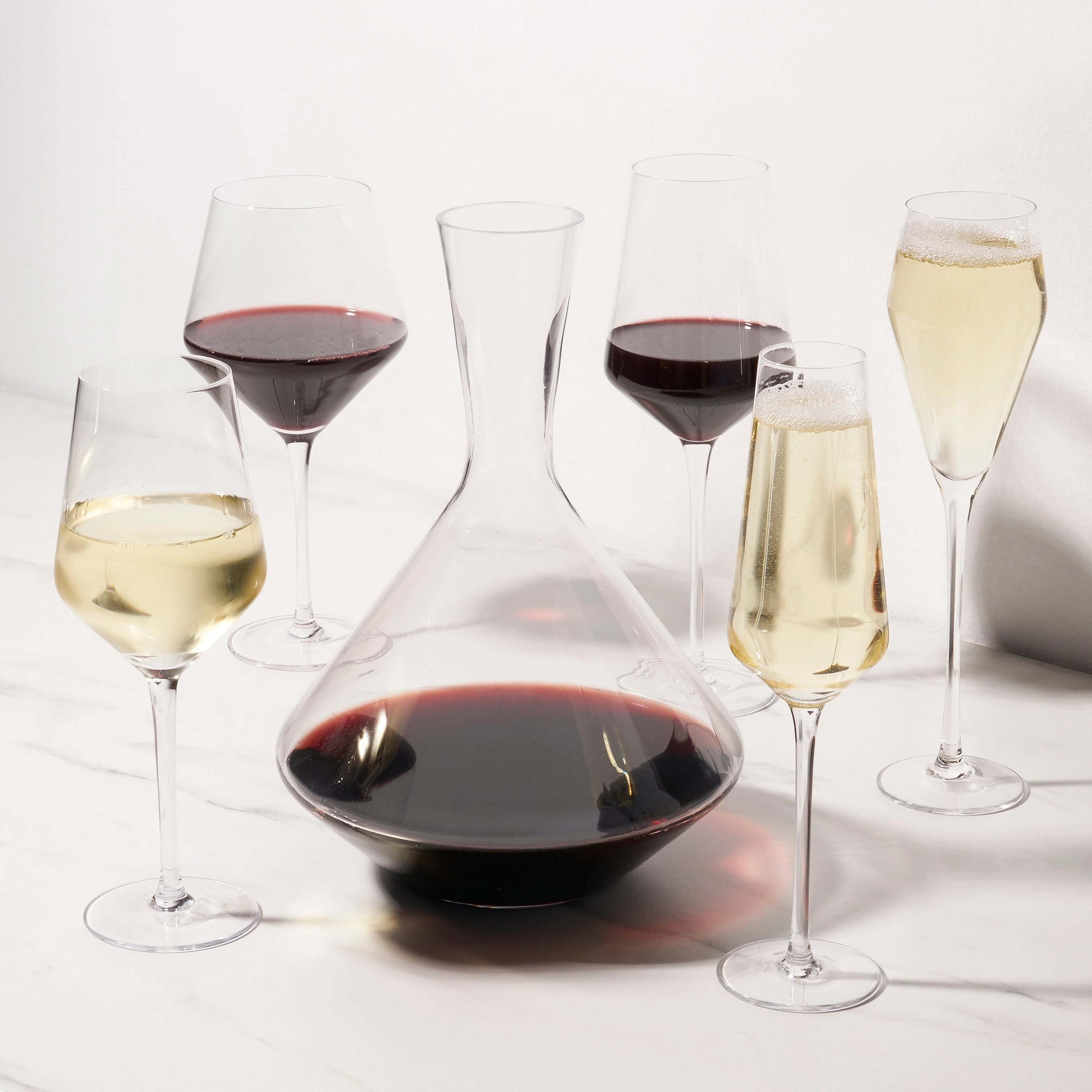 Raye Angled Crystal Bordeaux Decanter & Wine Glass Set