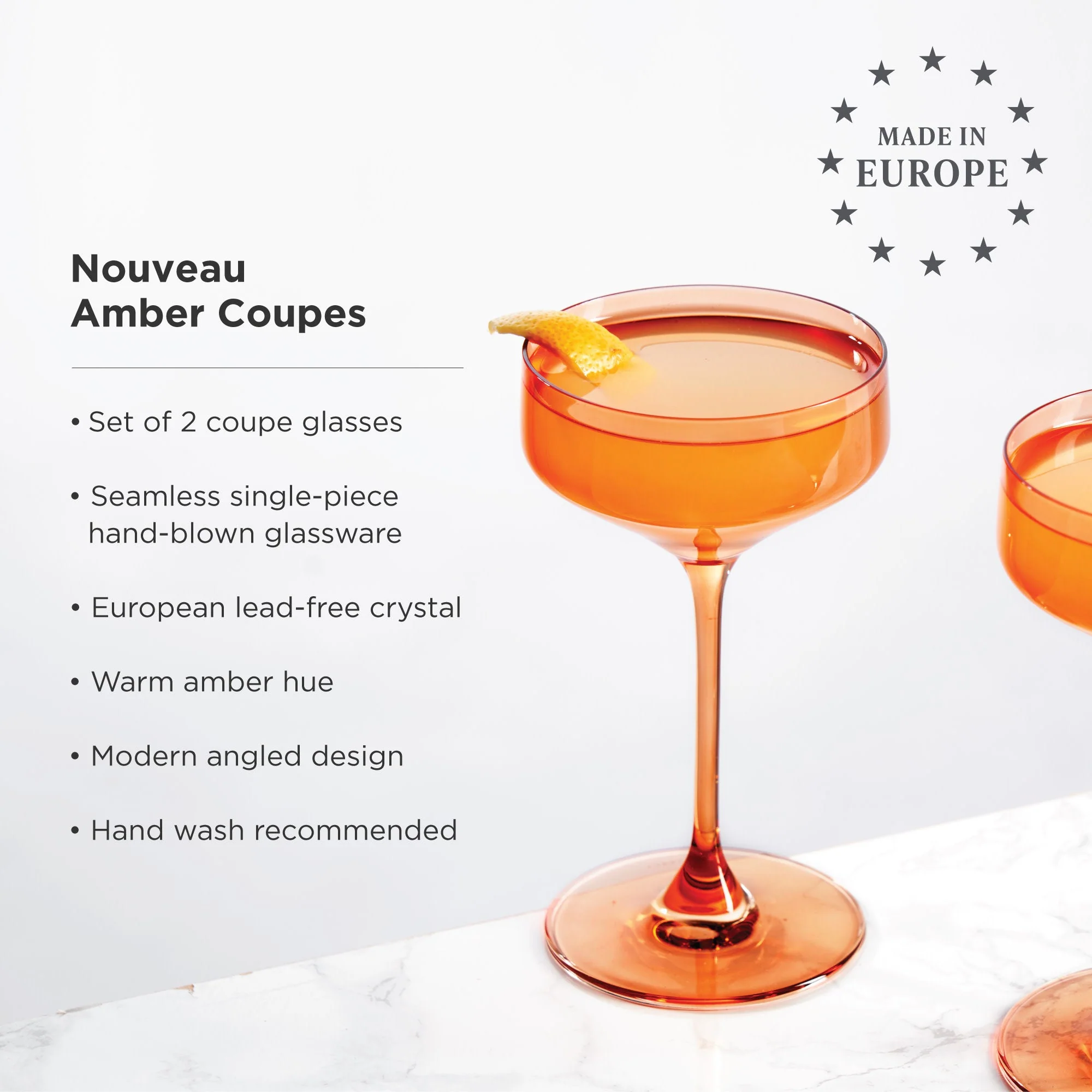 Reserve Nouveau Crystal Coupe Glasses in Amber Set of 2 - Image 5