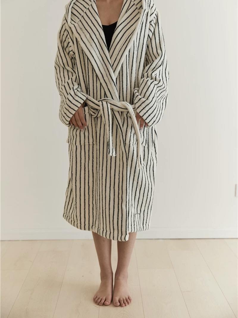 Retro Hooded Stripe Bath Robe - Image 2