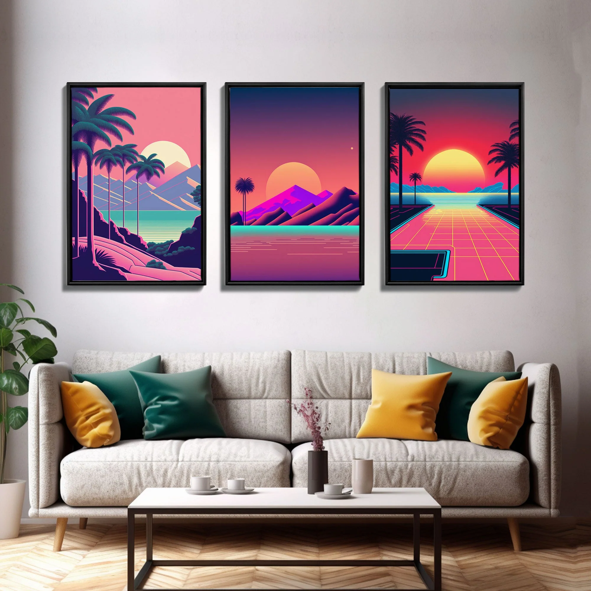 Retro 80s Style Art, 3 Panel Framed Canvas Prints - Image 11