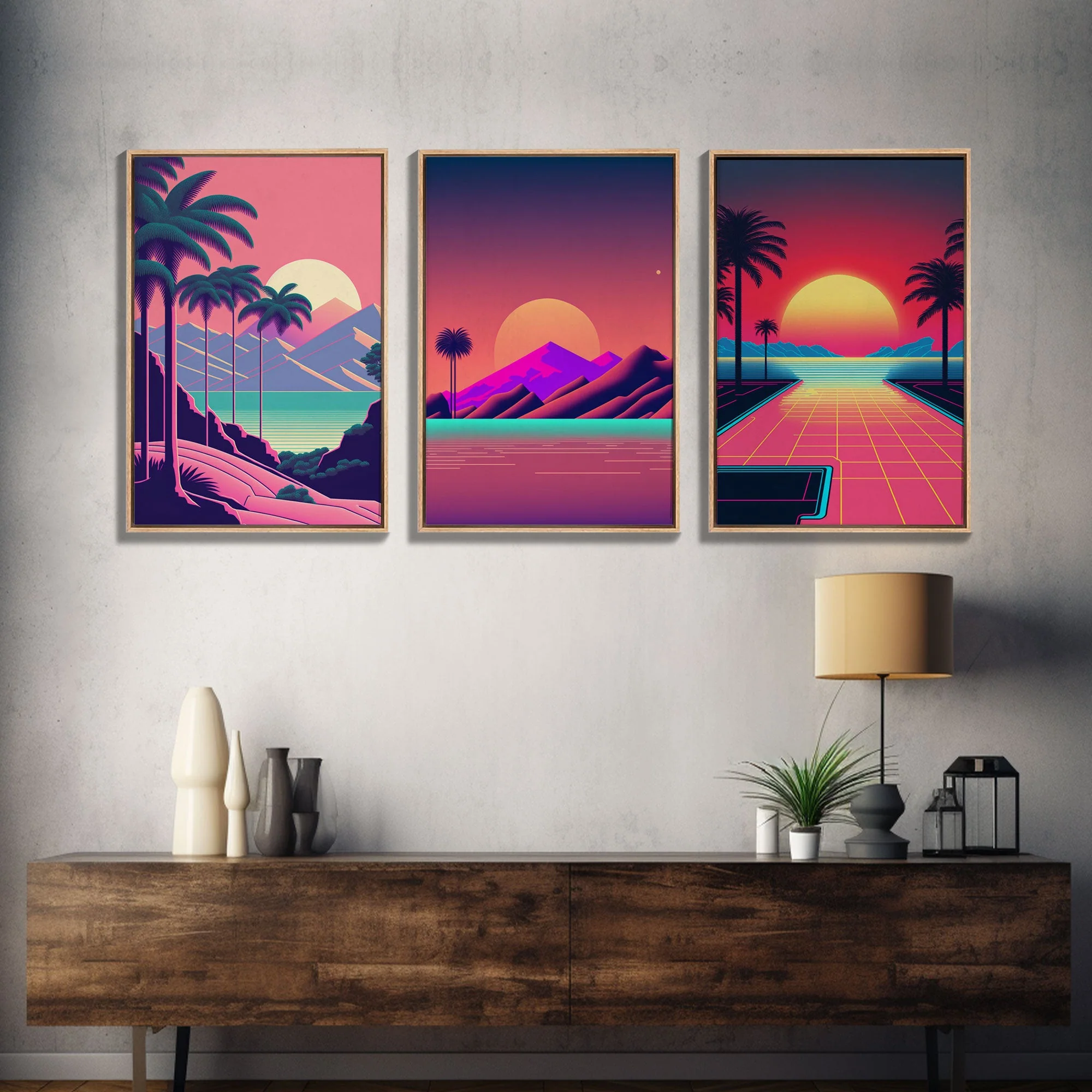 Retro 80s Style Art, 3 Panel Framed Canvas Prints - Image 12