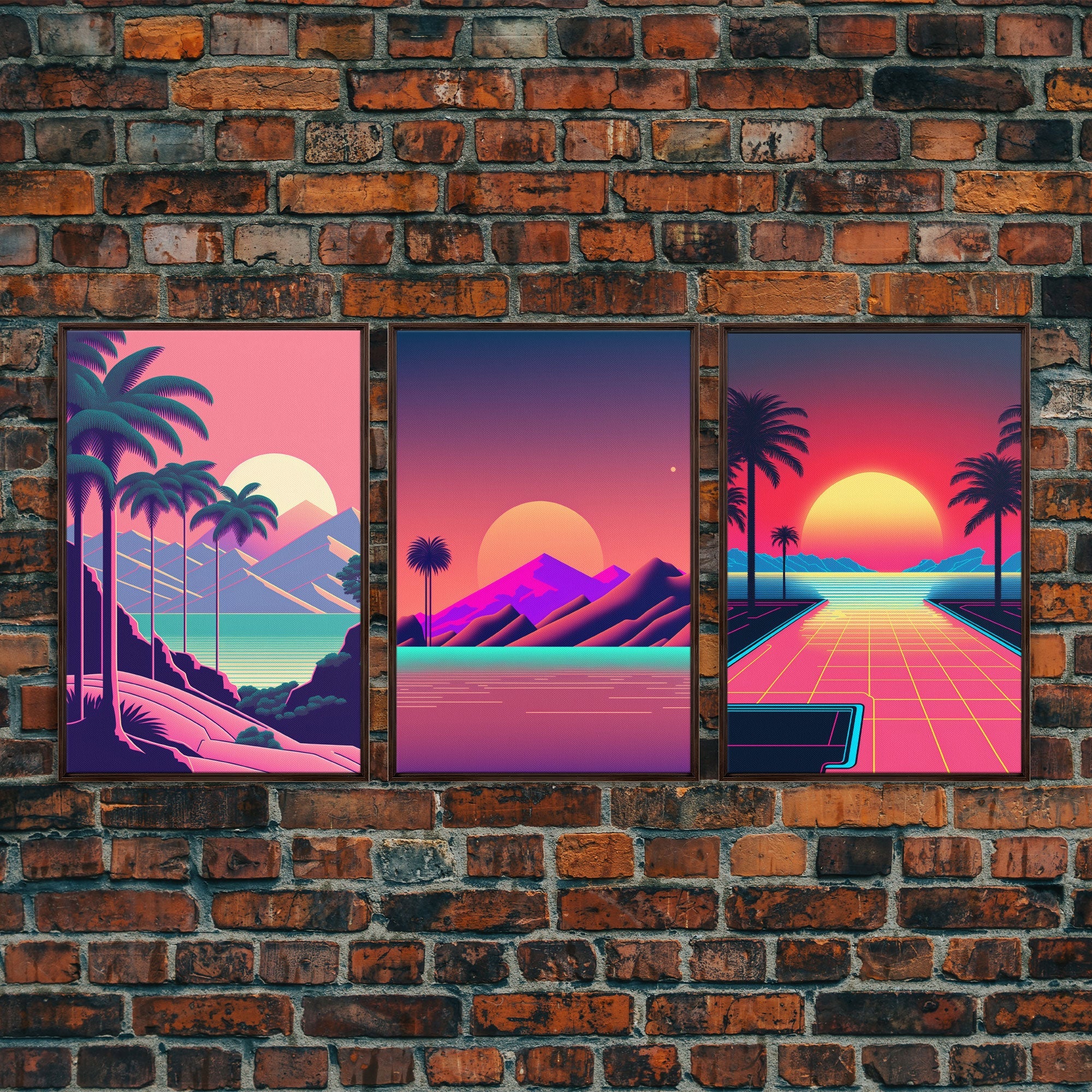 Retro 80s Style Art, 3 Panel Framed Canvas Prints - Image 3