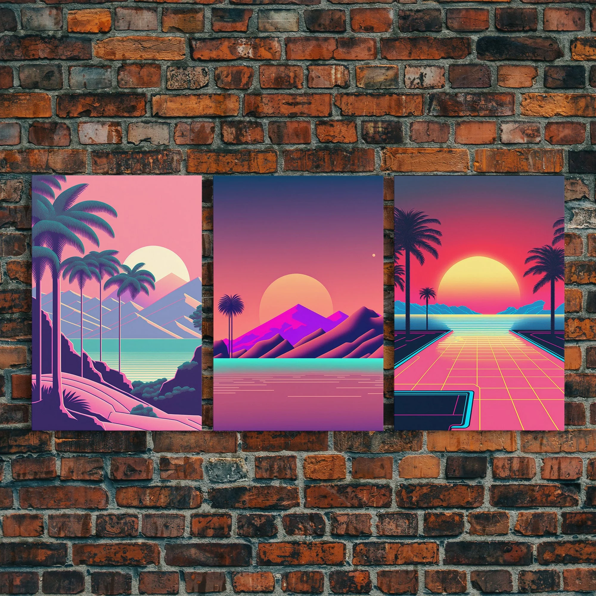 Retro 80s Style Art, 3 Panel Framed Canvas Prints - Image 4