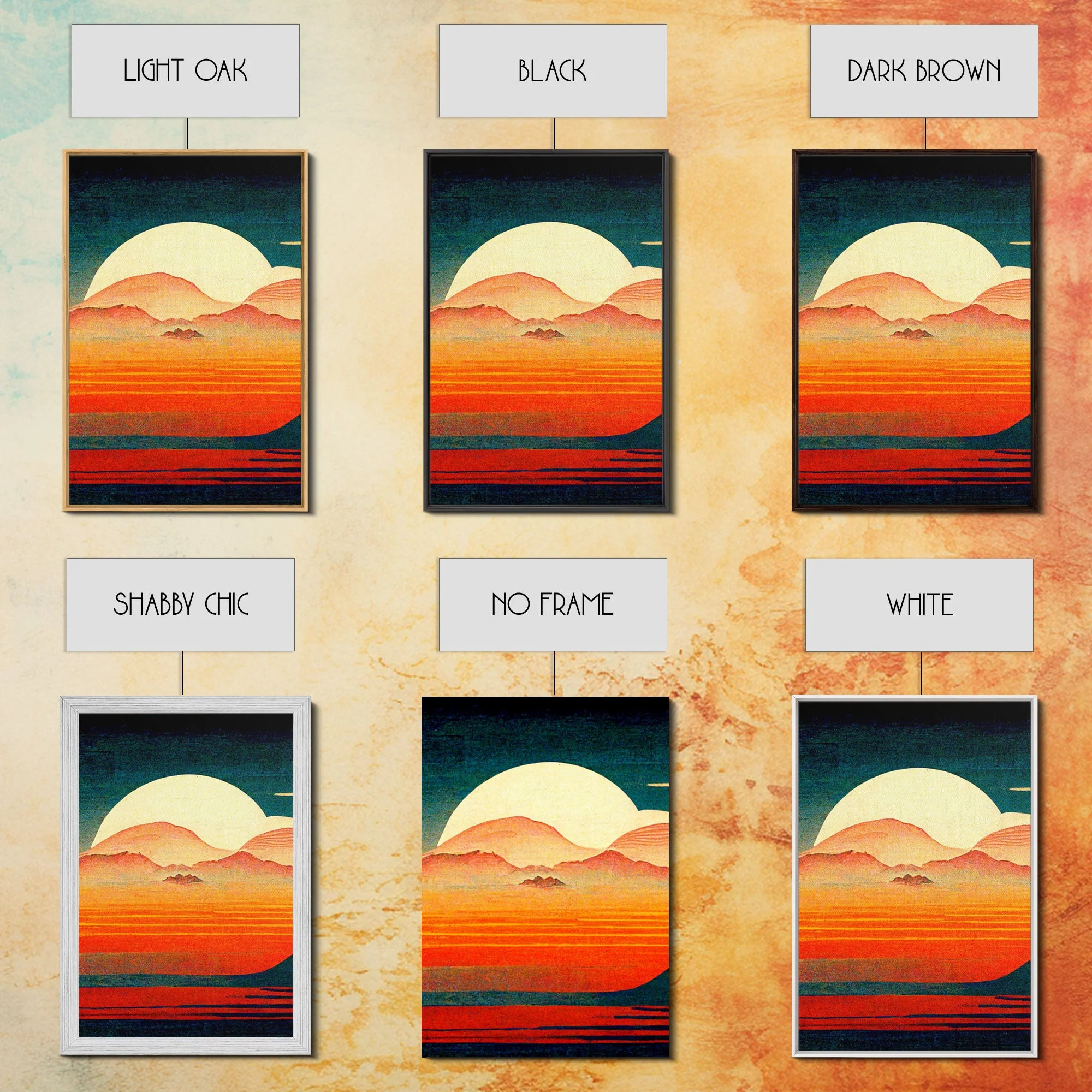 Retro Japanese Style Sunset Art, 3 Piece Wall Art, Canvas Print - Image 14