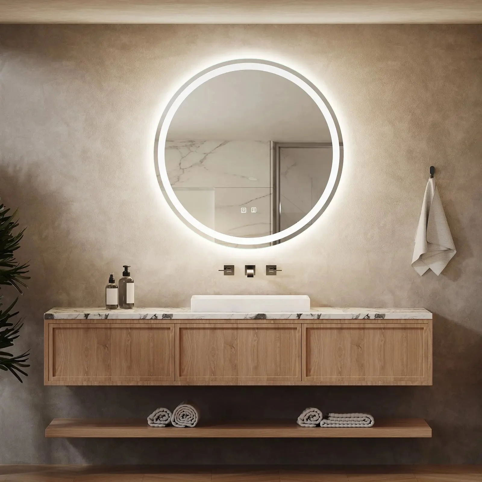 Round Led Mirror Bathroom, Vanity, With Dimmable Lights