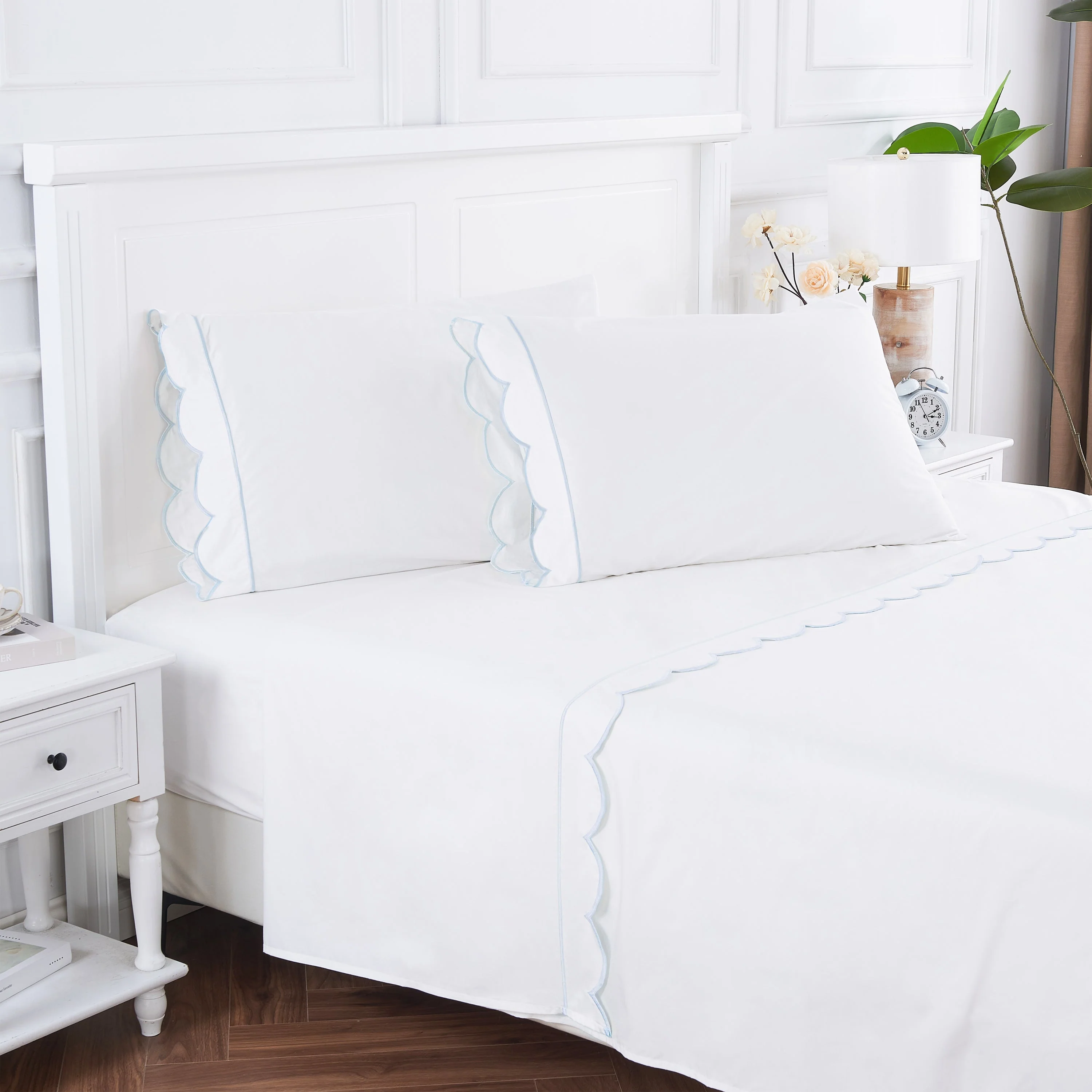 Scallop Frame Embroidered Cotton Percale Sheet Set - Image 8