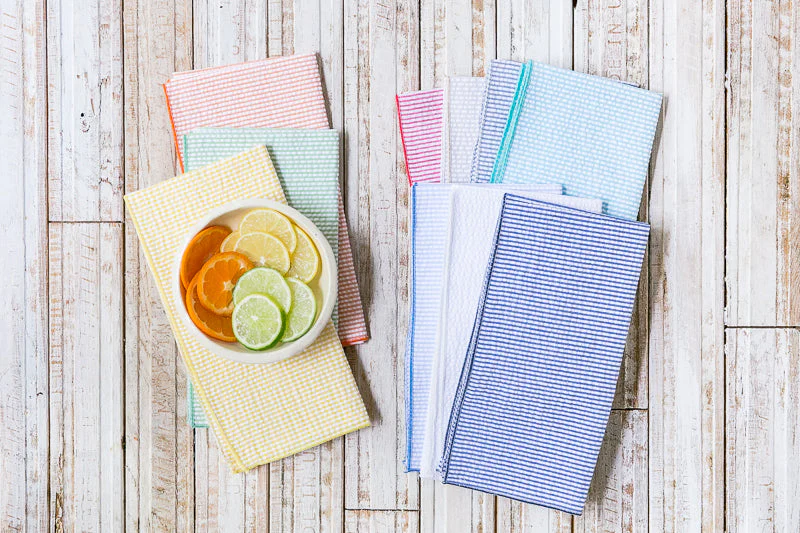Seersucker Cloth Napkins - Vibrant, Easy-Care - Set of 8