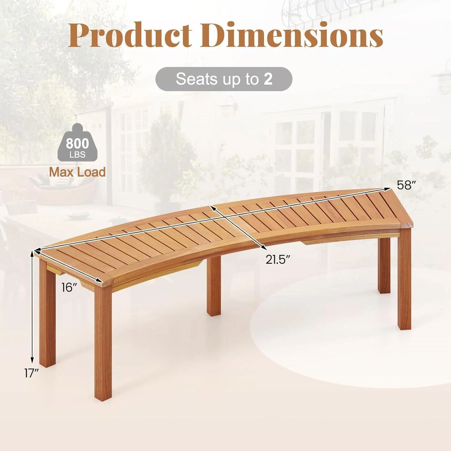 Set of 2 - Outdoor, Backless Garden Bench with Modern Arch Design - Image 5