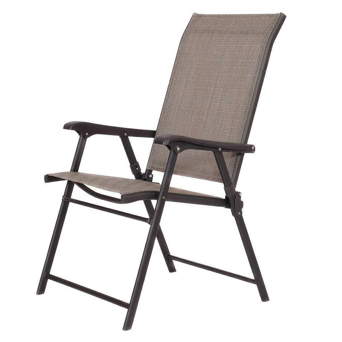 Set of 2, Outdoor Folding Patio Chairs in Brown with Black Metal Frame - Image 3