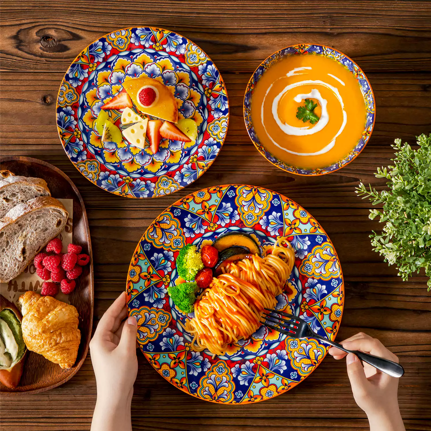 Simi 12 Piece Dinnerware Set with Front-Only Pattern - Image 15