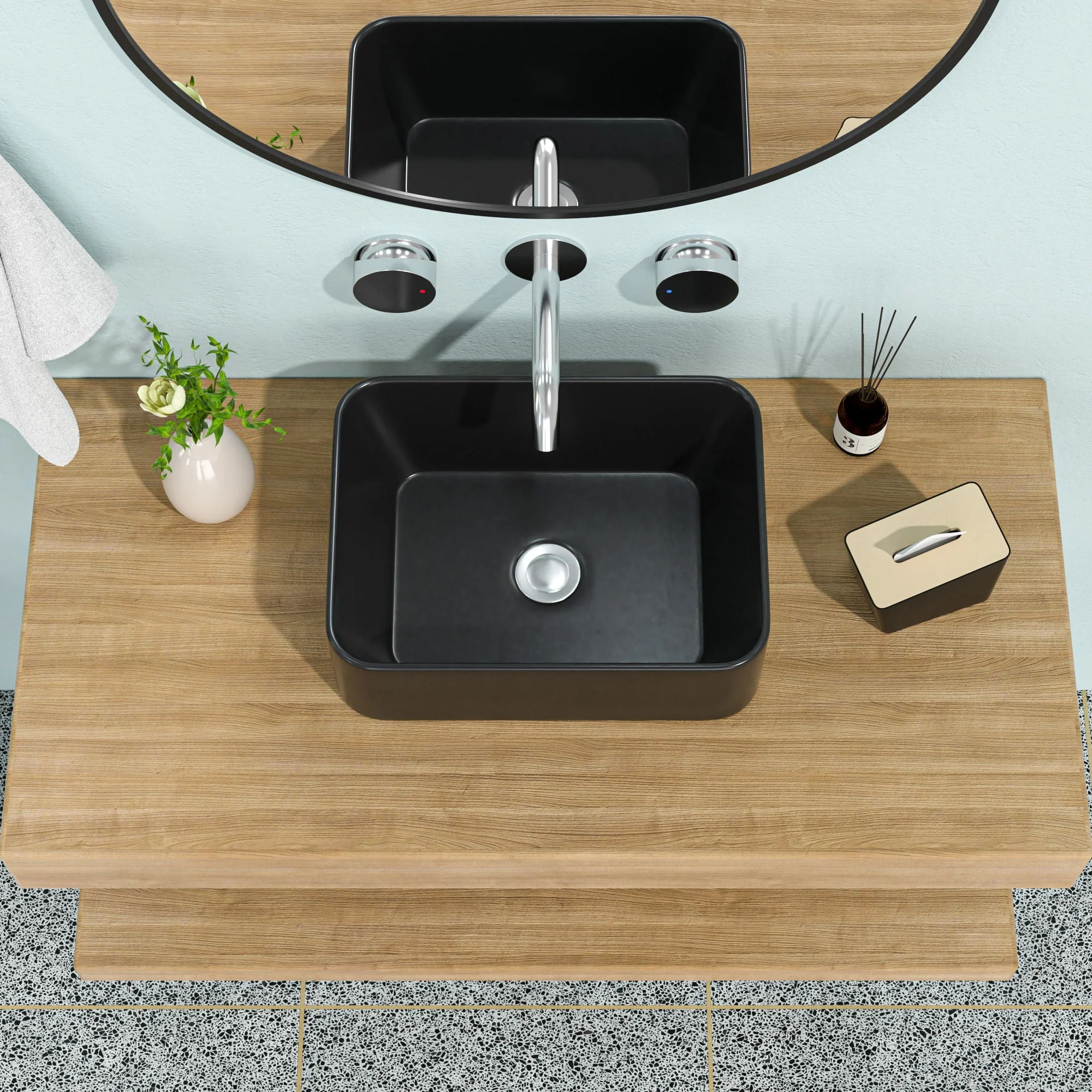 Sleek Ceramic Rectangular Vessel Bathroom Sink by Couch - Image 6