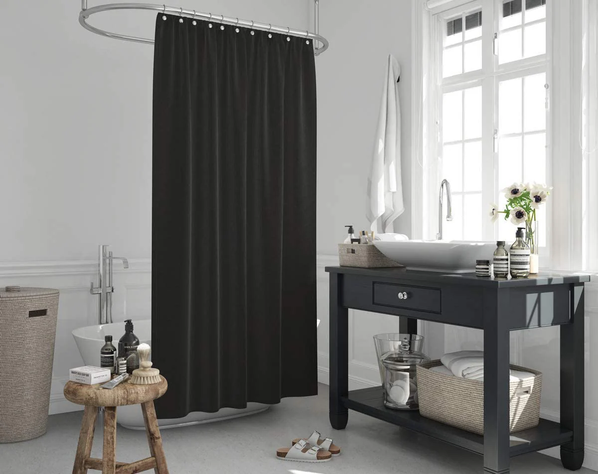 Solid Black Shower Curtain, Heavy Duty Design with 12 Grommets and Hooks, 72 x 72 Inches - Image 4