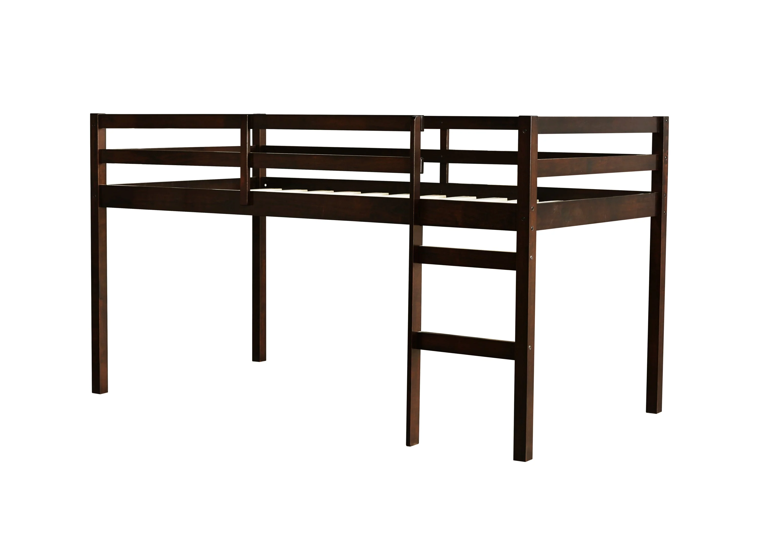 Solid Wooden, Rubber Wooden Twin Loft Bed with Ladder, Espresso - Image 10
