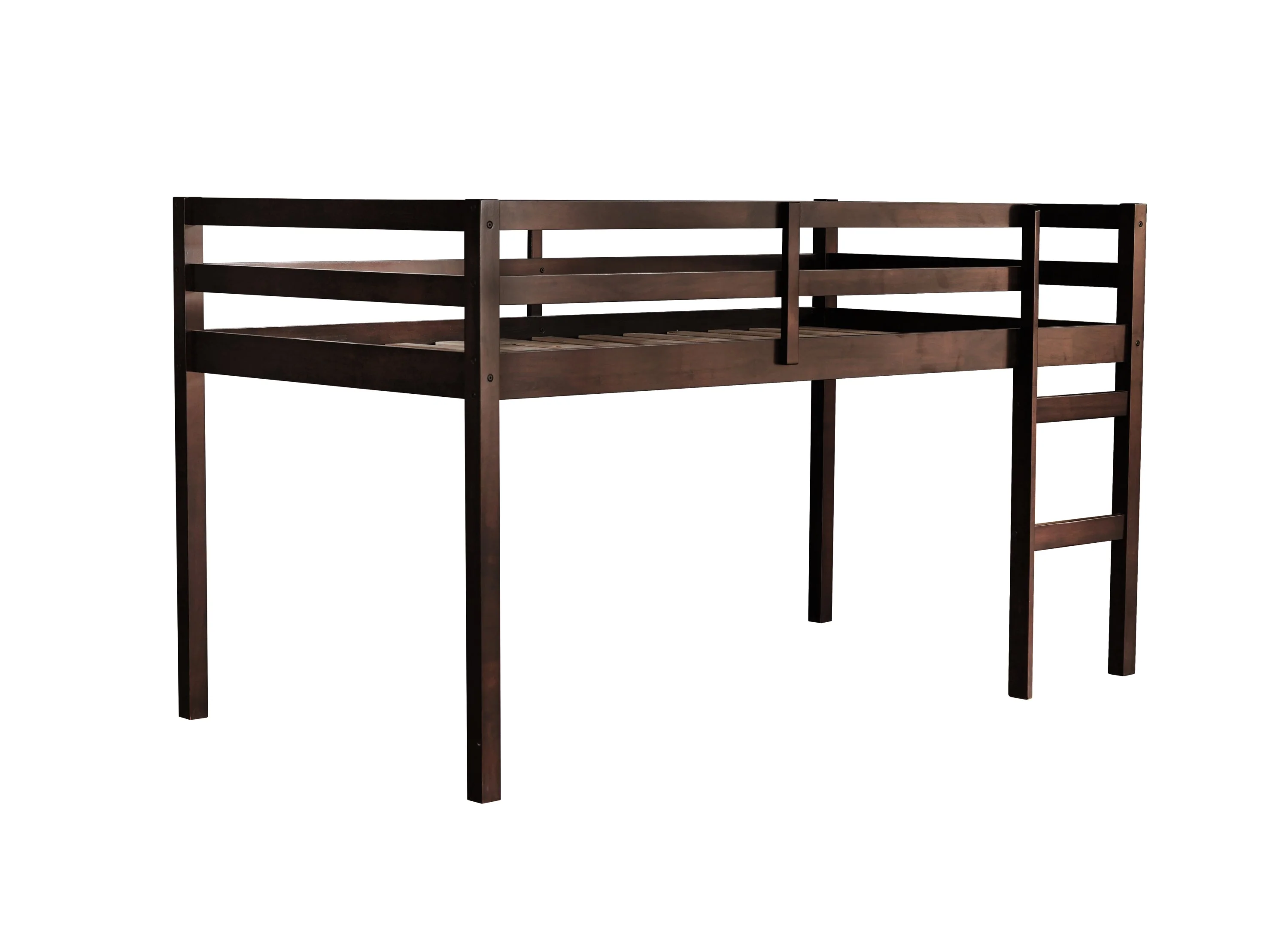 Solid Wooden, Rubber Wooden Twin Loft Bed with Ladder, Espresso - Image 14
