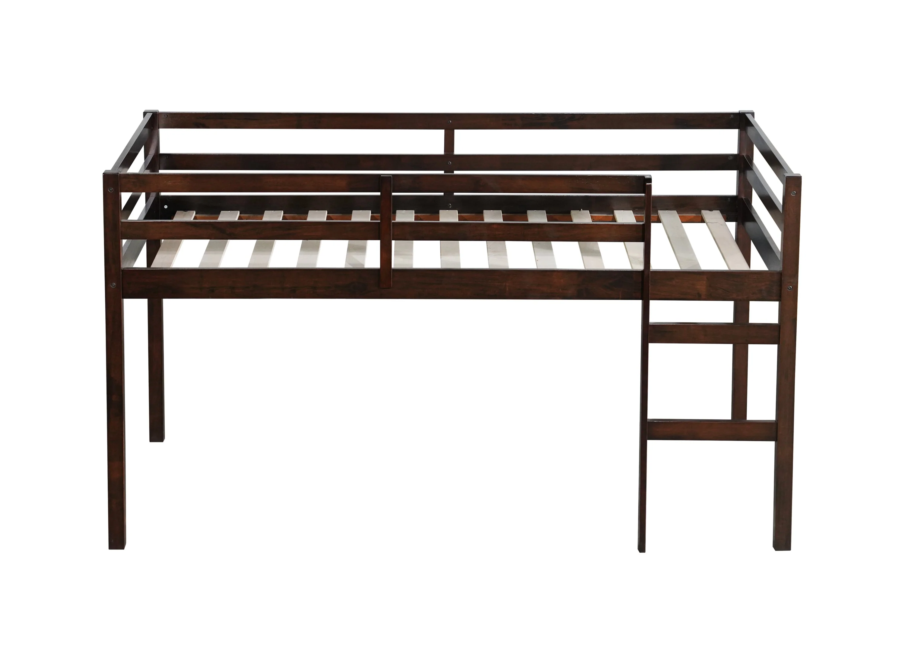 Solid Wooden, Rubber Wooden Twin Loft Bed with Ladder, Espresso - Image 17