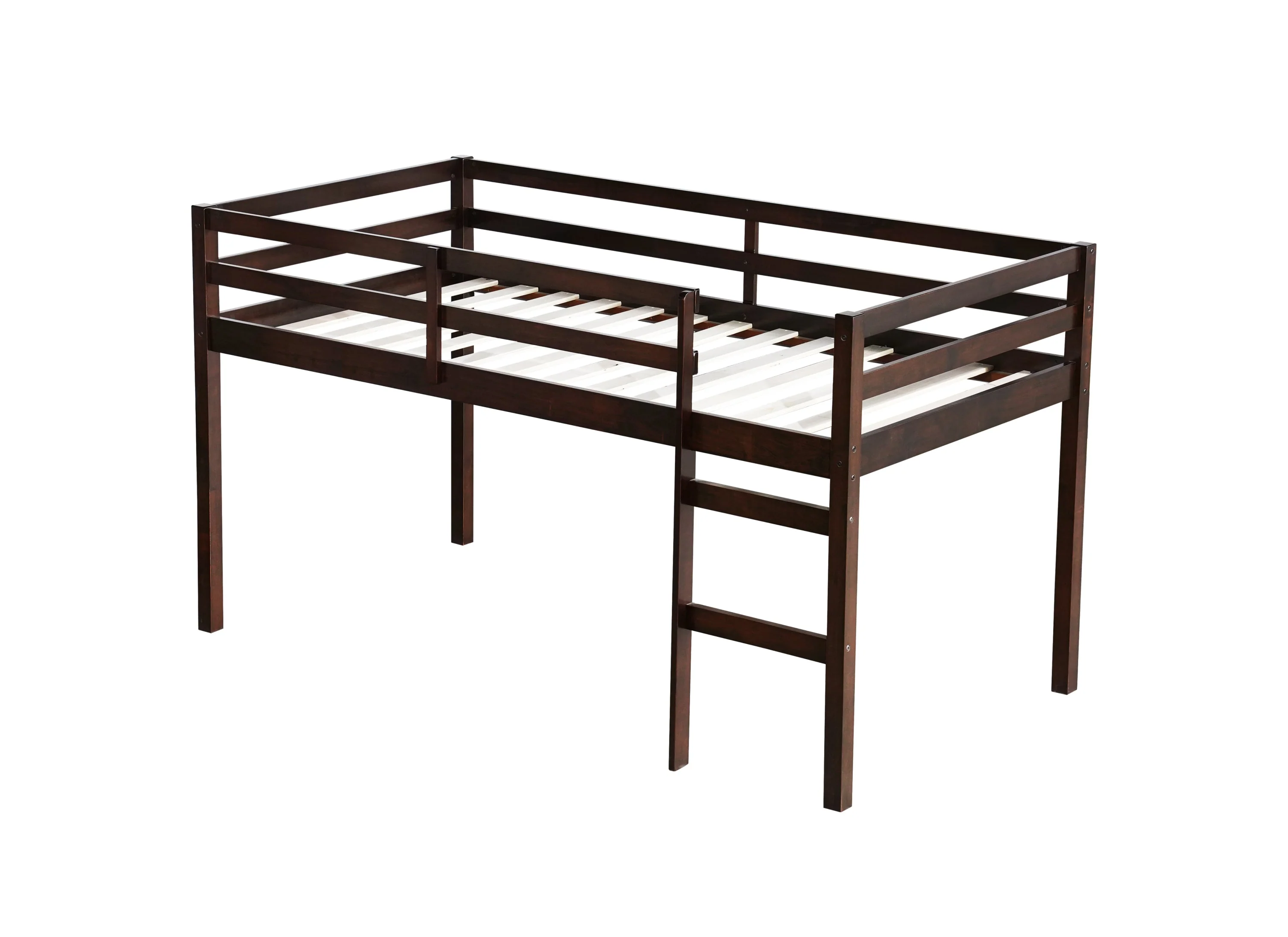 Solid Wooden, Rubber Wooden Twin Loft Bed with Ladder, Espresso - Image 18