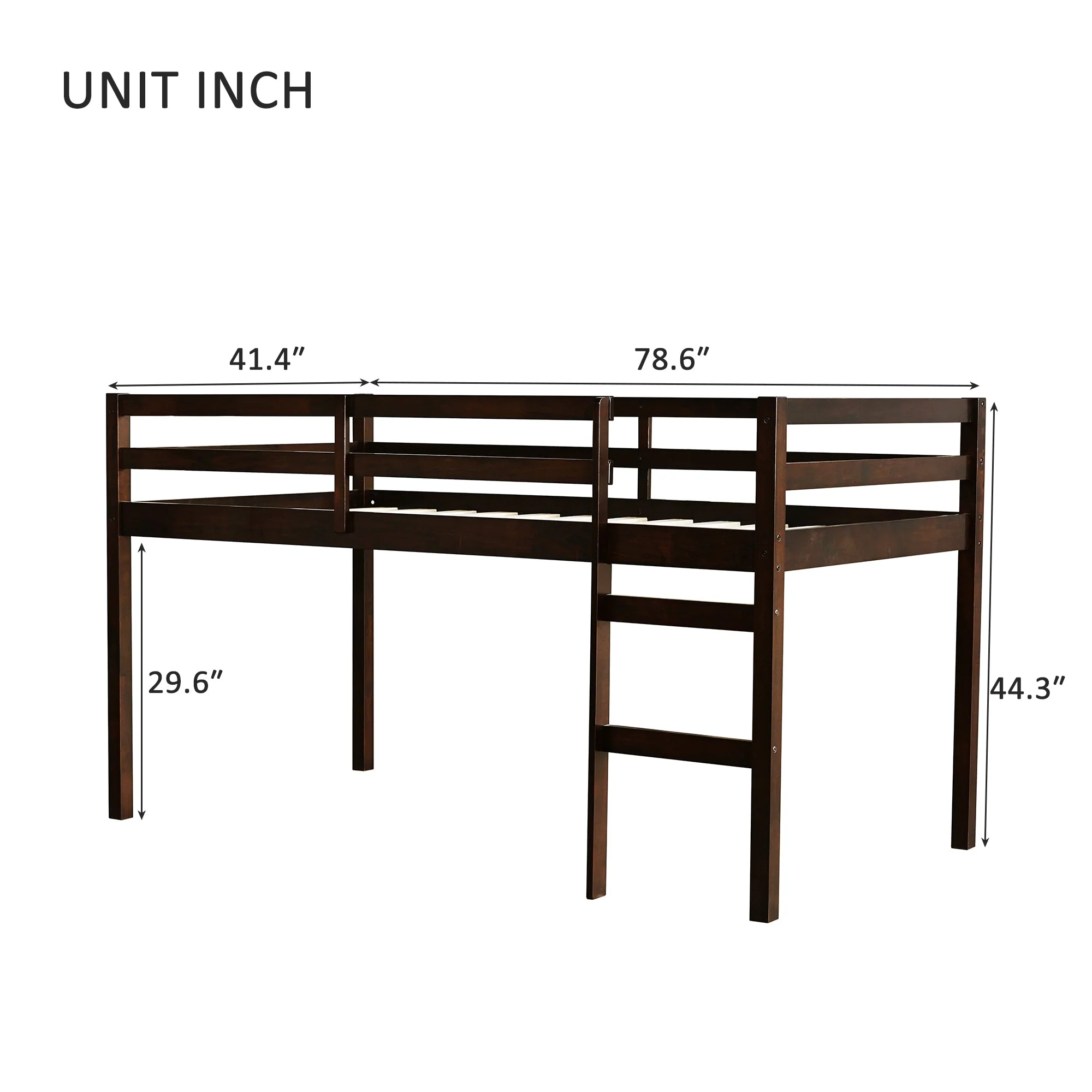 Solid Wooden, Rubber Wooden Twin Loft Bed with Ladder, Espresso - Image 8