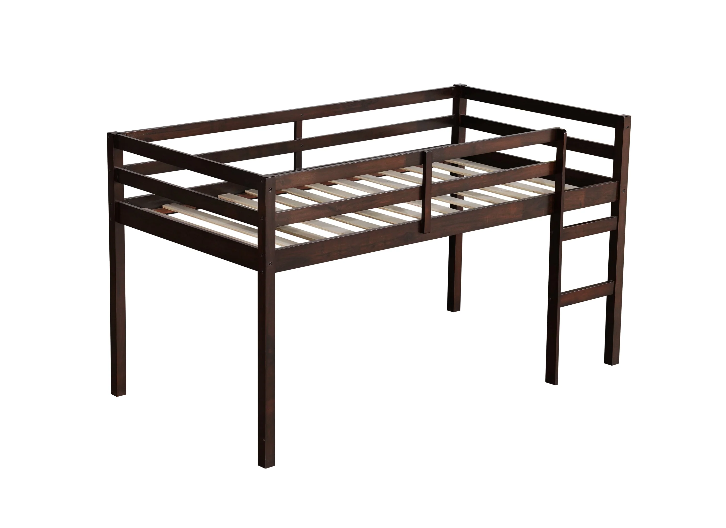 Solid Wooden, Rubber Wooden Twin Loft Bed with Ladder, Espresso - Image 9