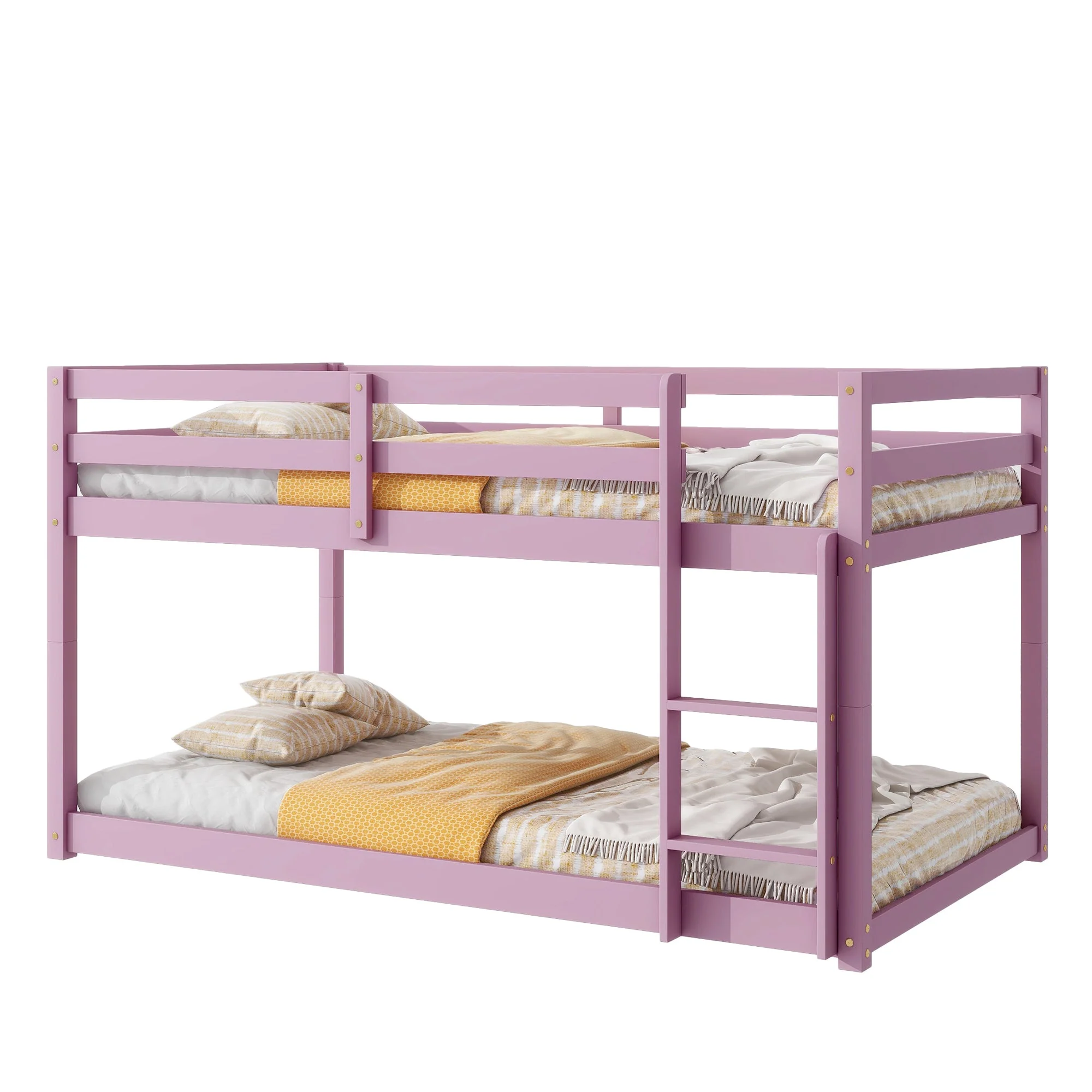 Solid Wooden, Twin over Twin Loft Bed with Ladder - Pink - Image 8