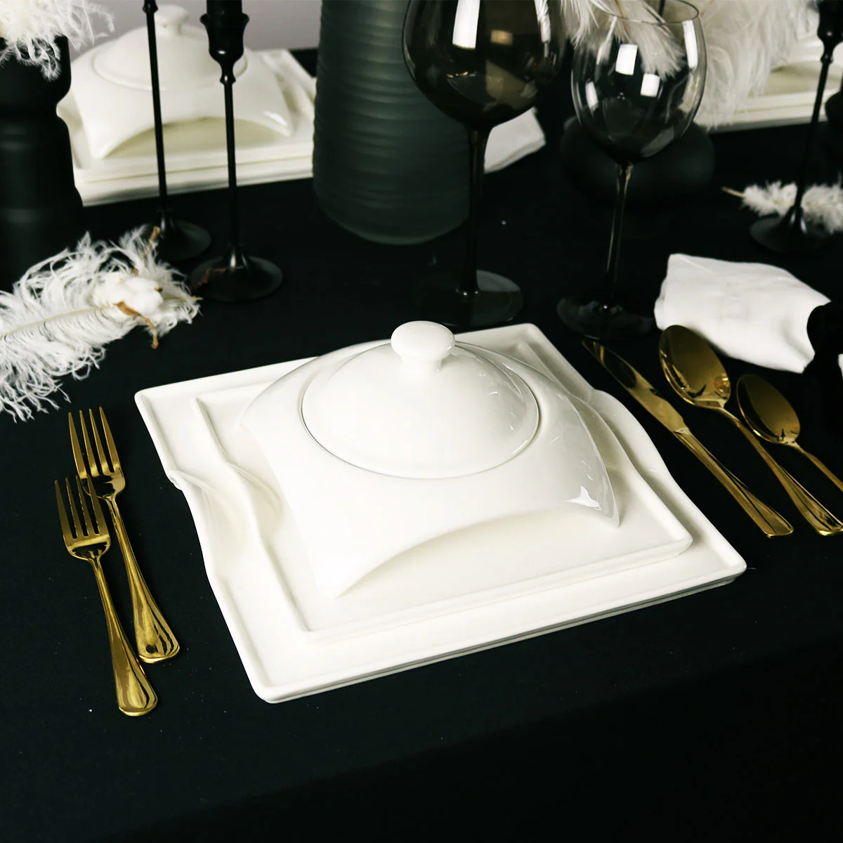 Square Porcelain Dinnerware Set - Image 19