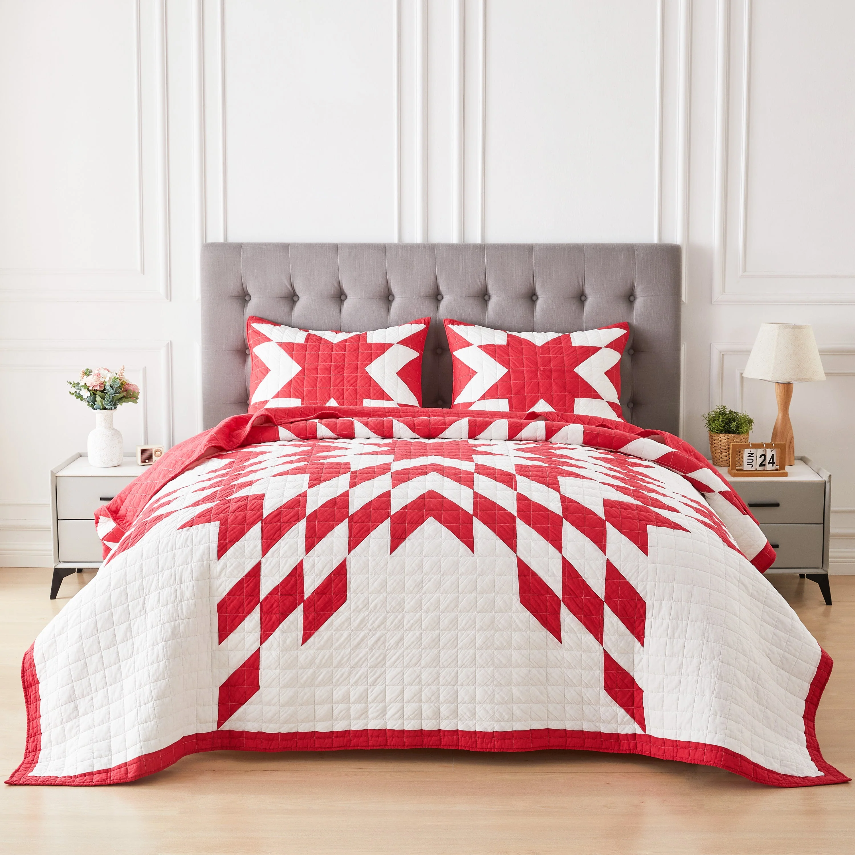 Star Patch Patchwork Cotton Quilt Set - Image 13
