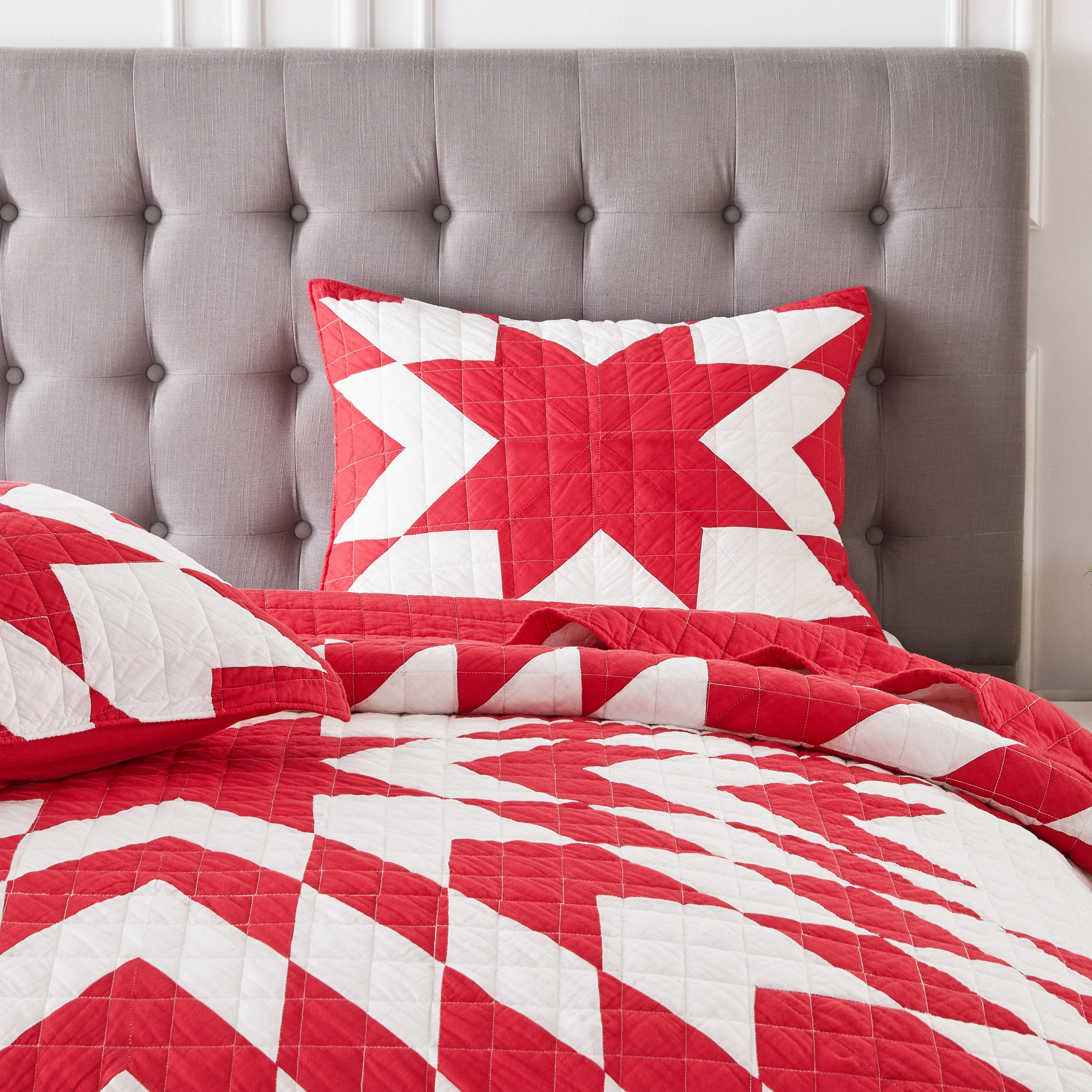 Star Patch Patchwork Cotton Quilt Set - Image 14