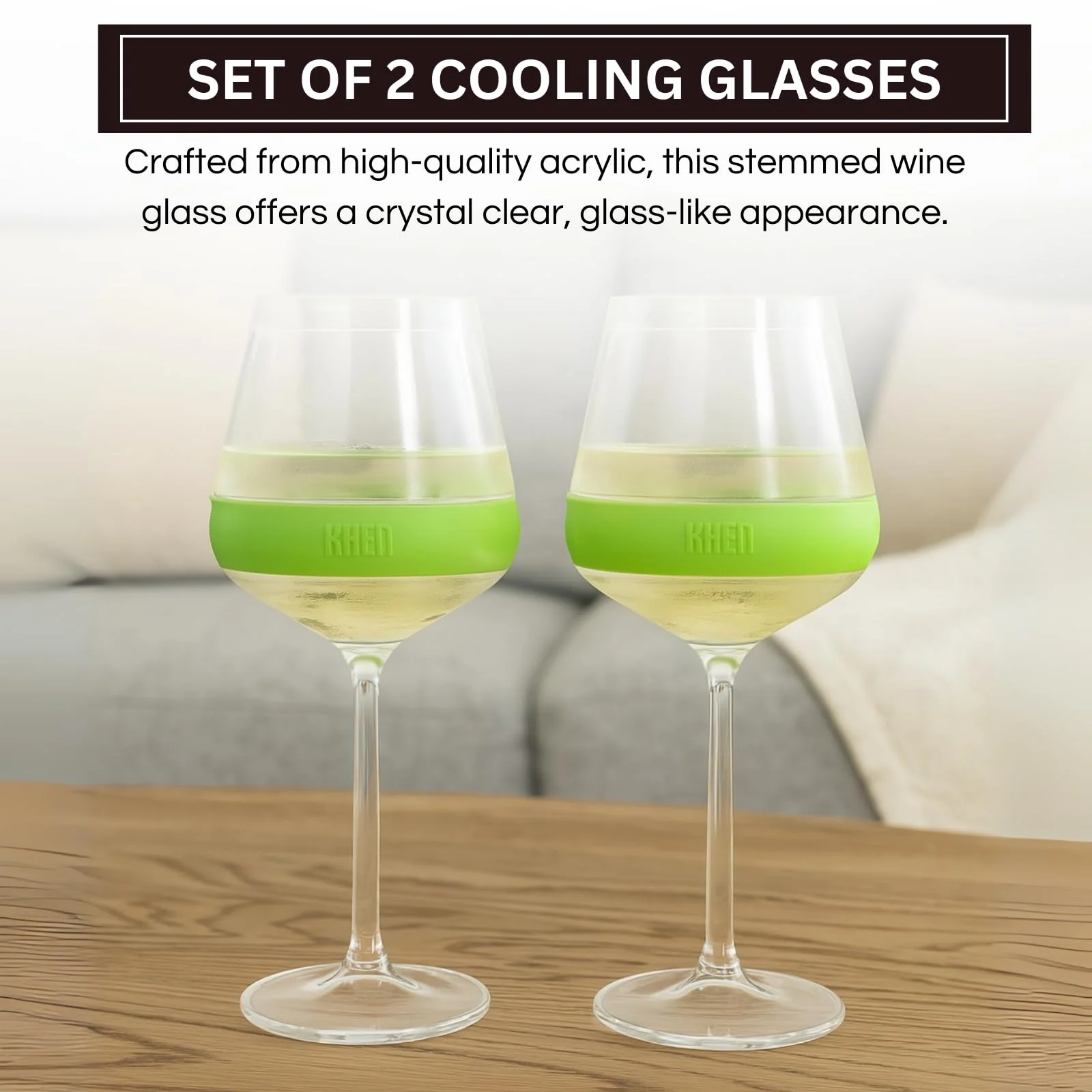 Stemmed Acrylic Cooling Wine Glasses 14oz | Set of 2 | Green - Image 4