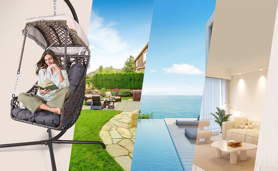 Swing Egg Chair with Stand, Rattan Frame, Hammock Chair - Image 6