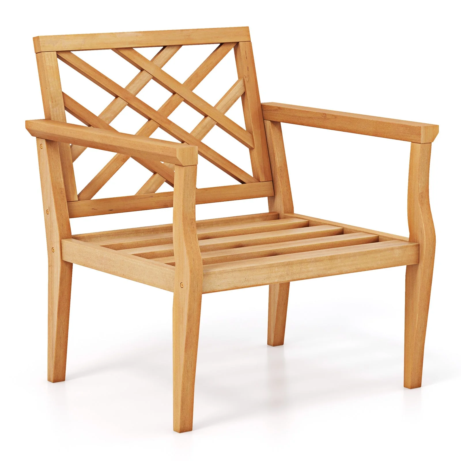 Teak Wood Slatted Patio Chair with Cozy Backrest - Image 3