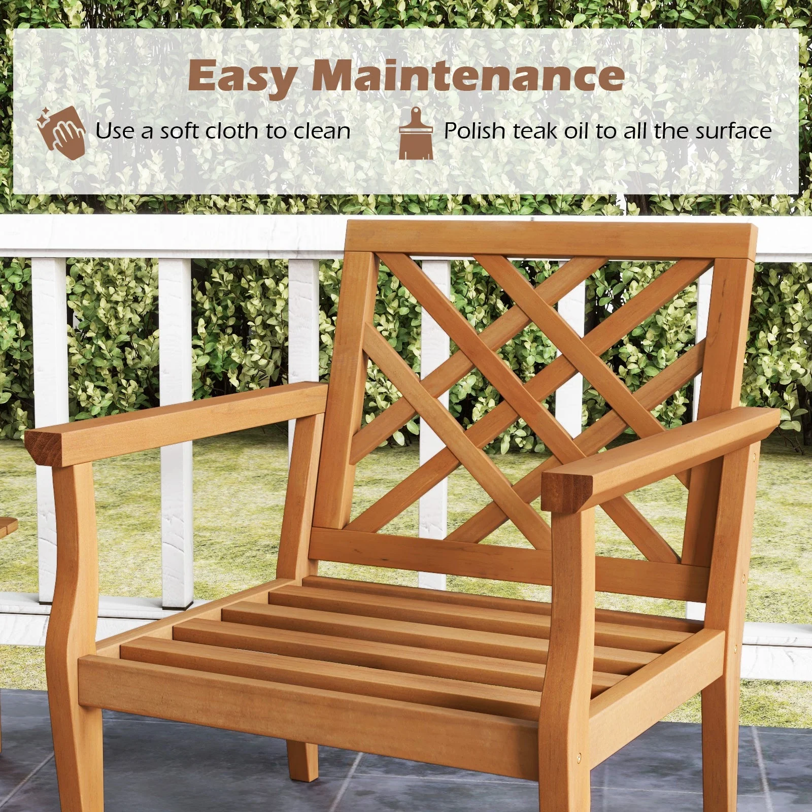 Teak Wood Slatted Patio Chair with Cozy Backrest - Image 8